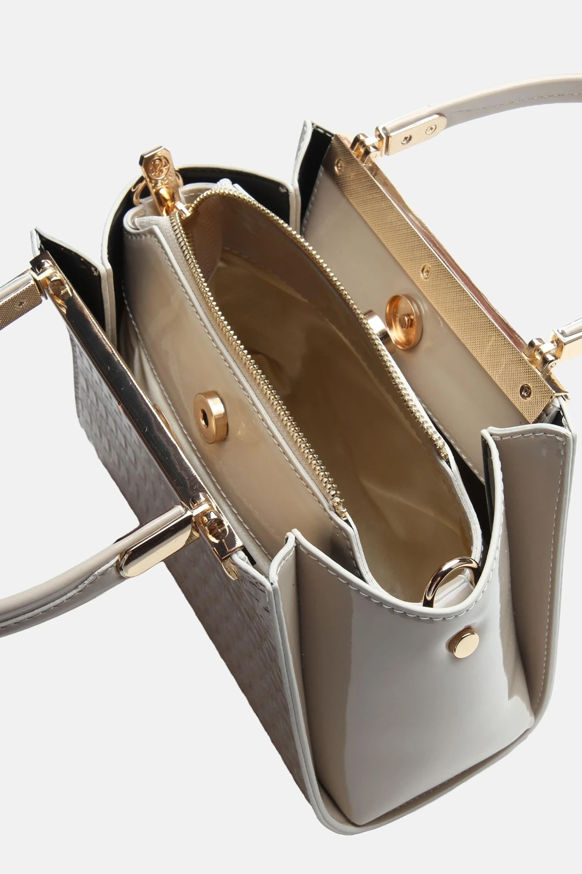 Timsah Desen Rubrisa Kadın El ve Omuz Çantası - Krem