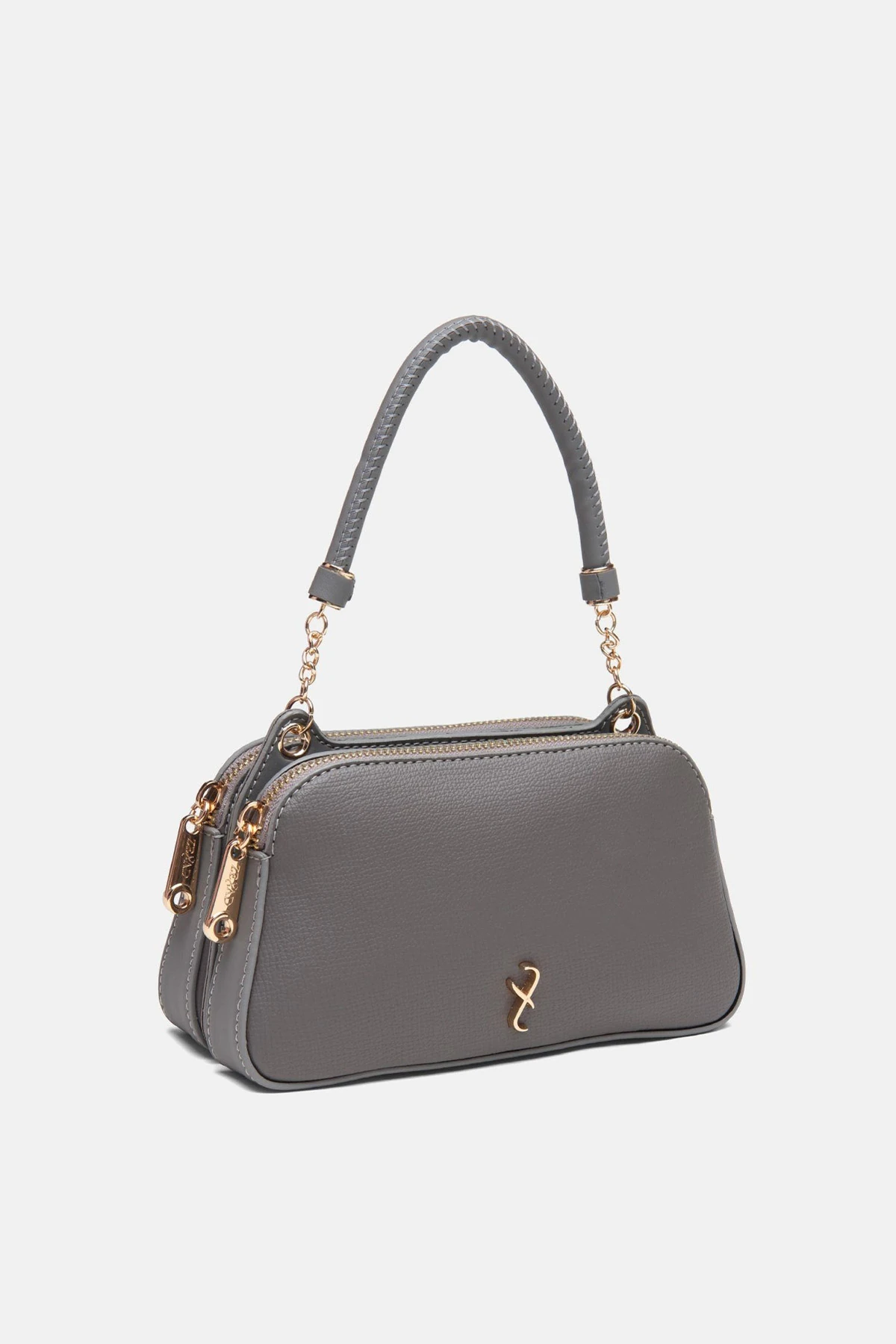 Zincir Detaylı Vegan Deri Fiamma İkiz Çanta - Gri