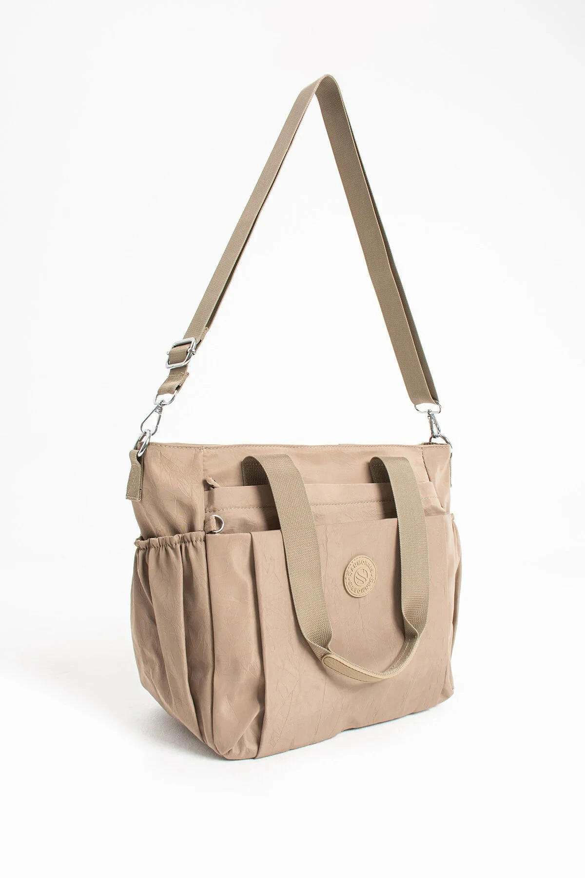 Büyük Boy 4 Bölmeli Suya Dayanıklı Çapraz ve Omuz Askılı Çanta - Bej