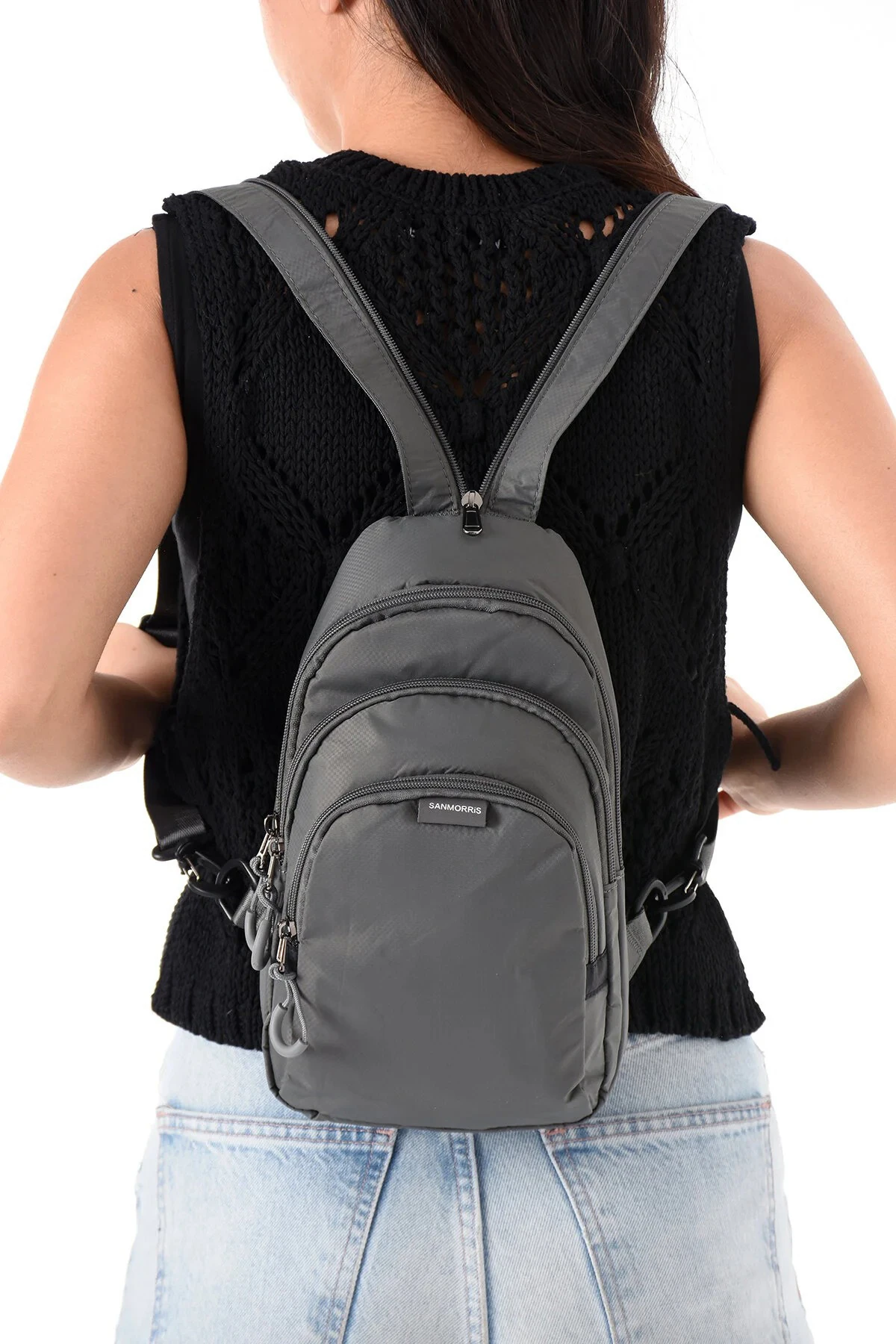 Suya Dayanıklı 3 Bölmeli Unisex Çapraz ve Sırt Çantası - Gri