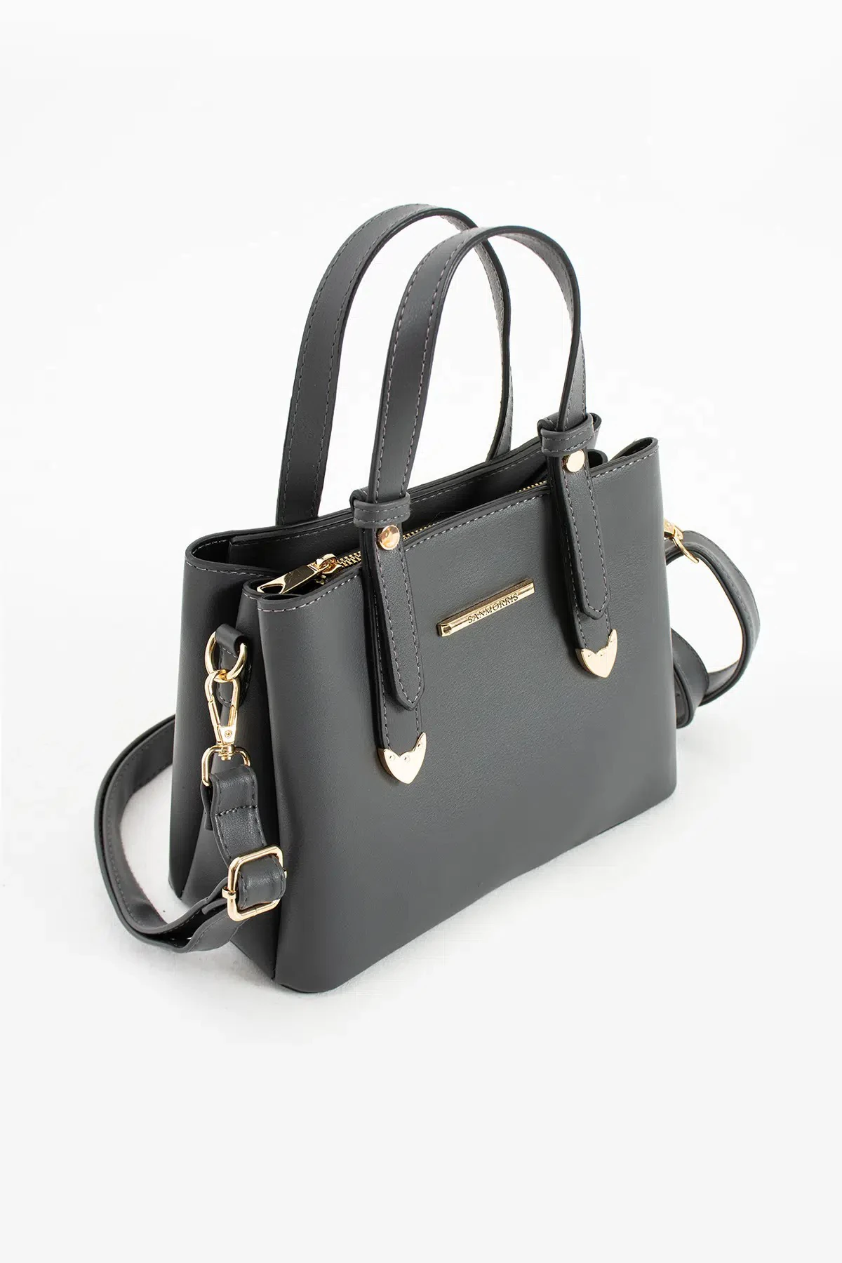 4 Bölmeli Gold Aksesuarlı Şık Kadın Omuz ve El Çantası - Gri