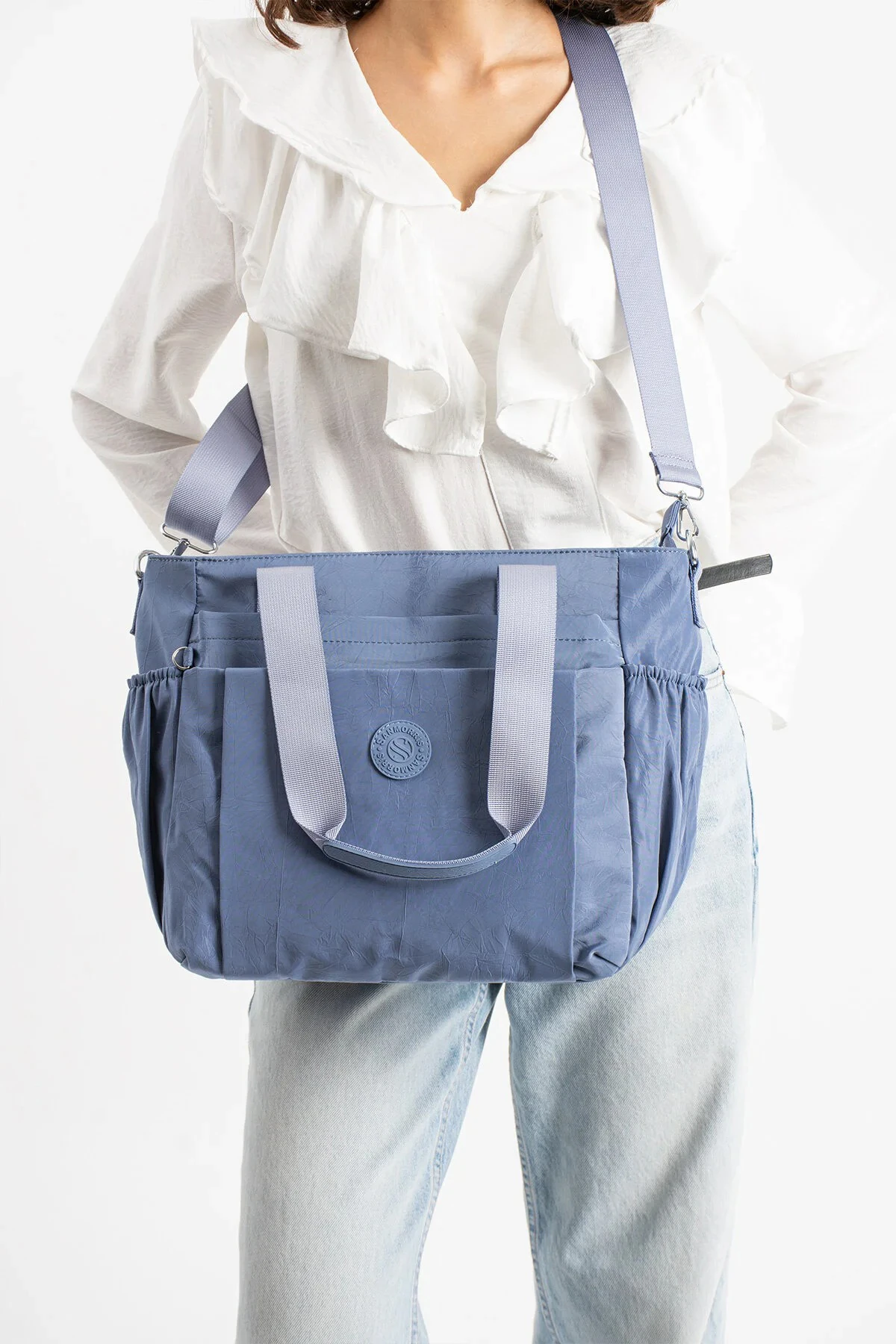 Büyük Boy 4 Bölmeli Suya Dayanıklı Çapraz ve Omuz Askılı Çanta - Mavi