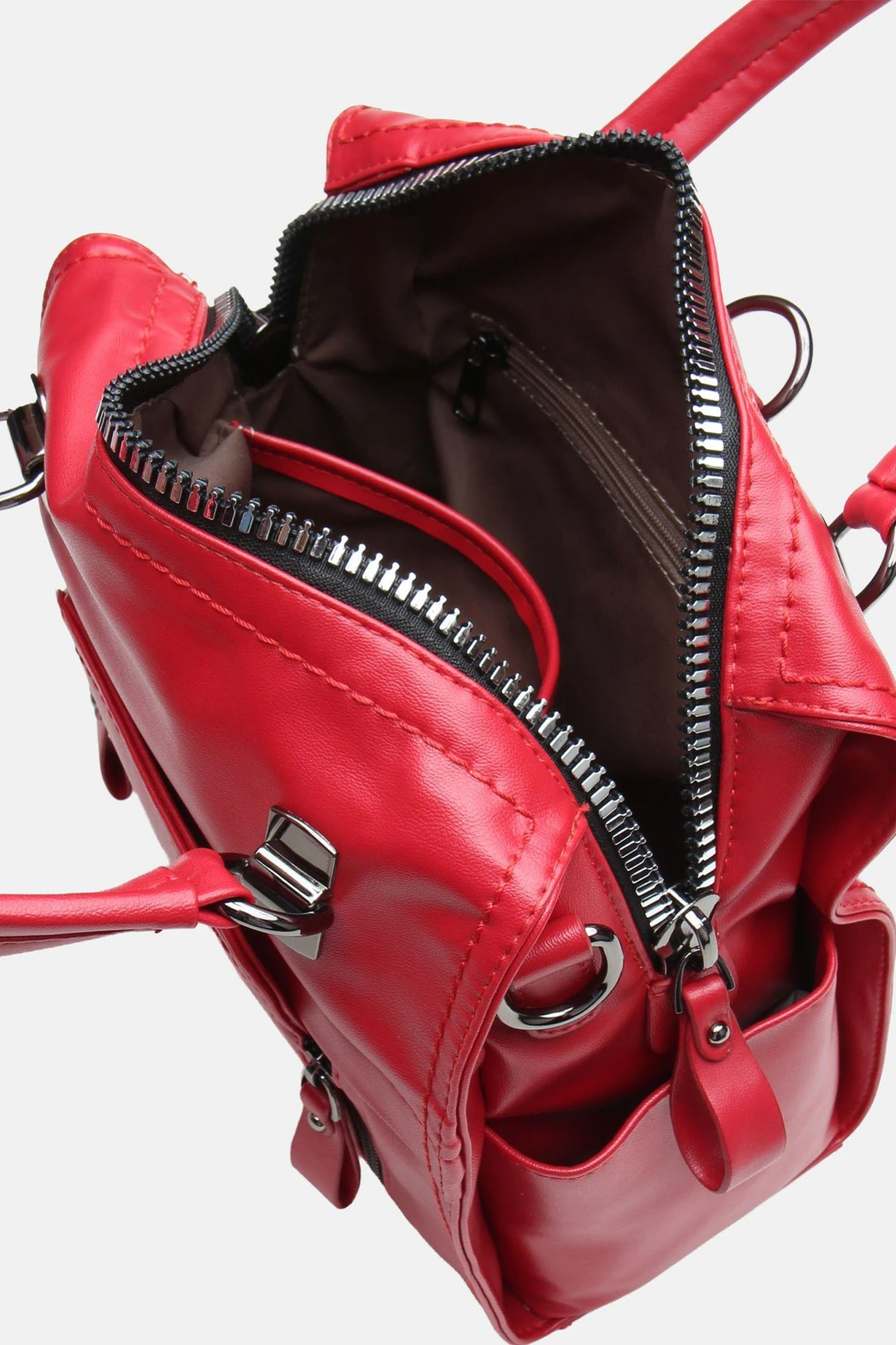 Suni Deri Wendin Kadın El Omuz ve Sırt Çantası - Kırmızı