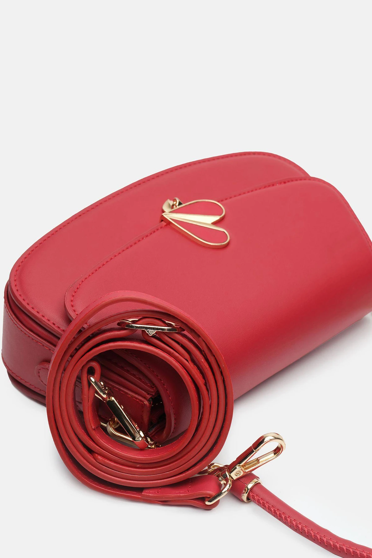 Özel Tasarım Kalp Aksesuarlı Vegan Deri Litva Kadın Omuz Çantası - Kırmızı