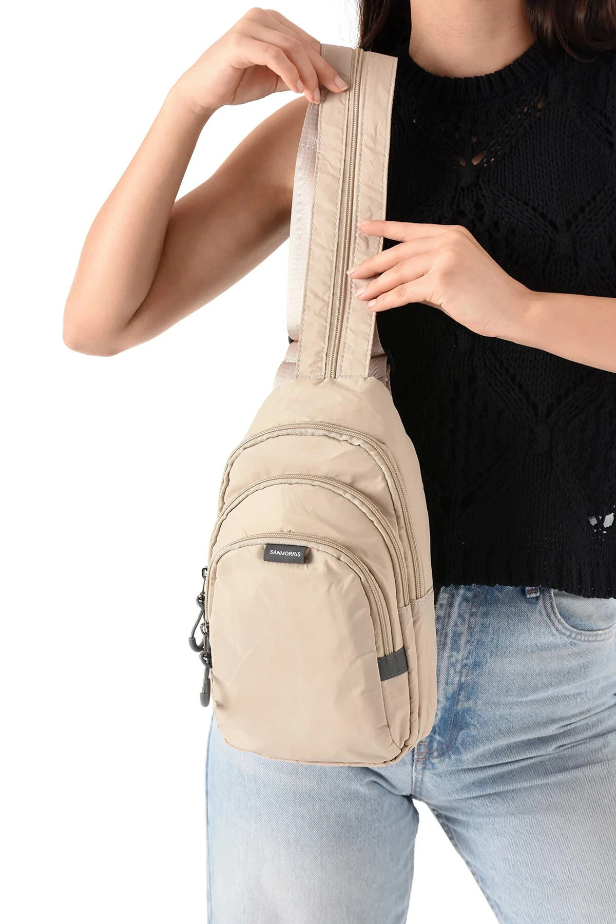 Suya Dayanıklı 3 Bölmeli Unisex Çapraz ve Sırt Çantası - Krem