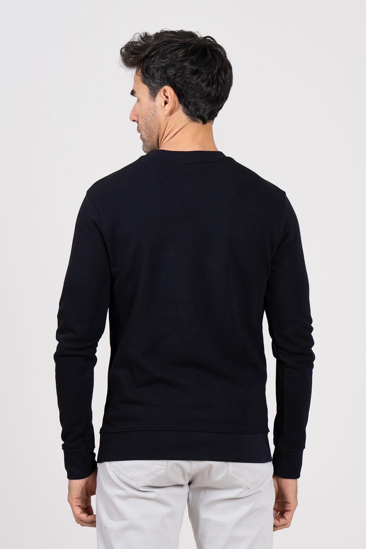 Bisiklet Yaka Pamuklu Regular Erkek Sweatshirt - Siyah