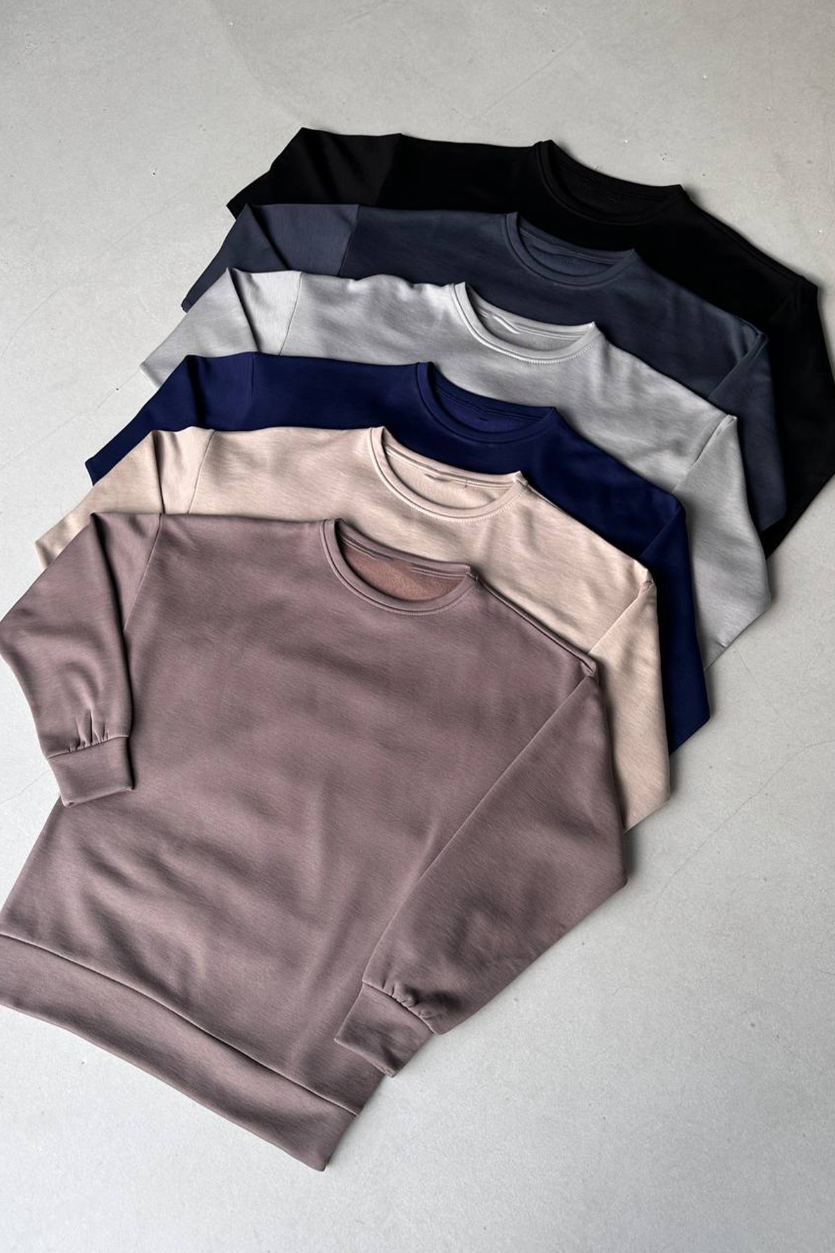 Kadın Sweatshirt İçi Polarlı Bisiklet Yaka Modal Kumaş Basic Sweat - Gri