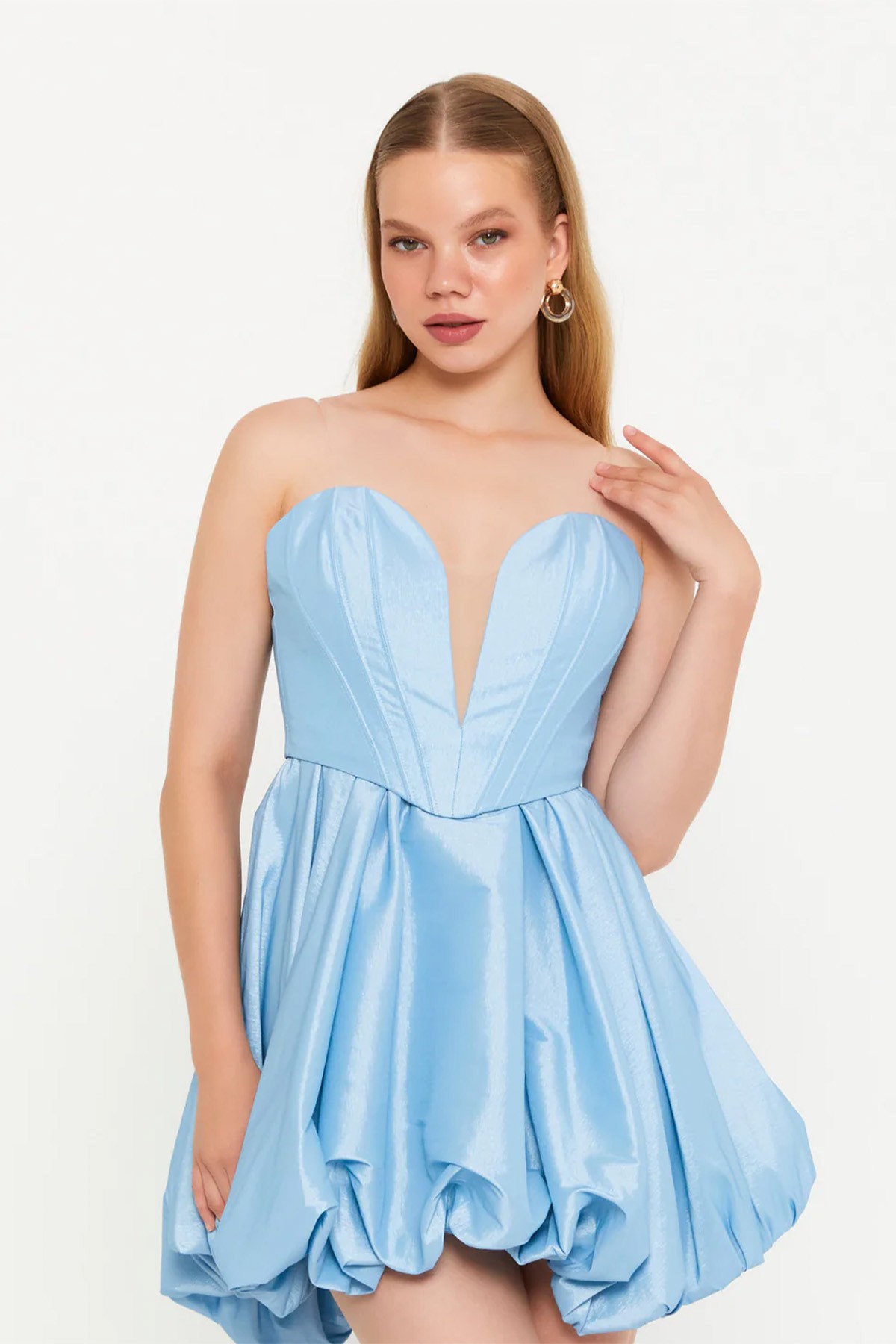Askısız Mini Polyester A Kesim Kokteyl Elbise