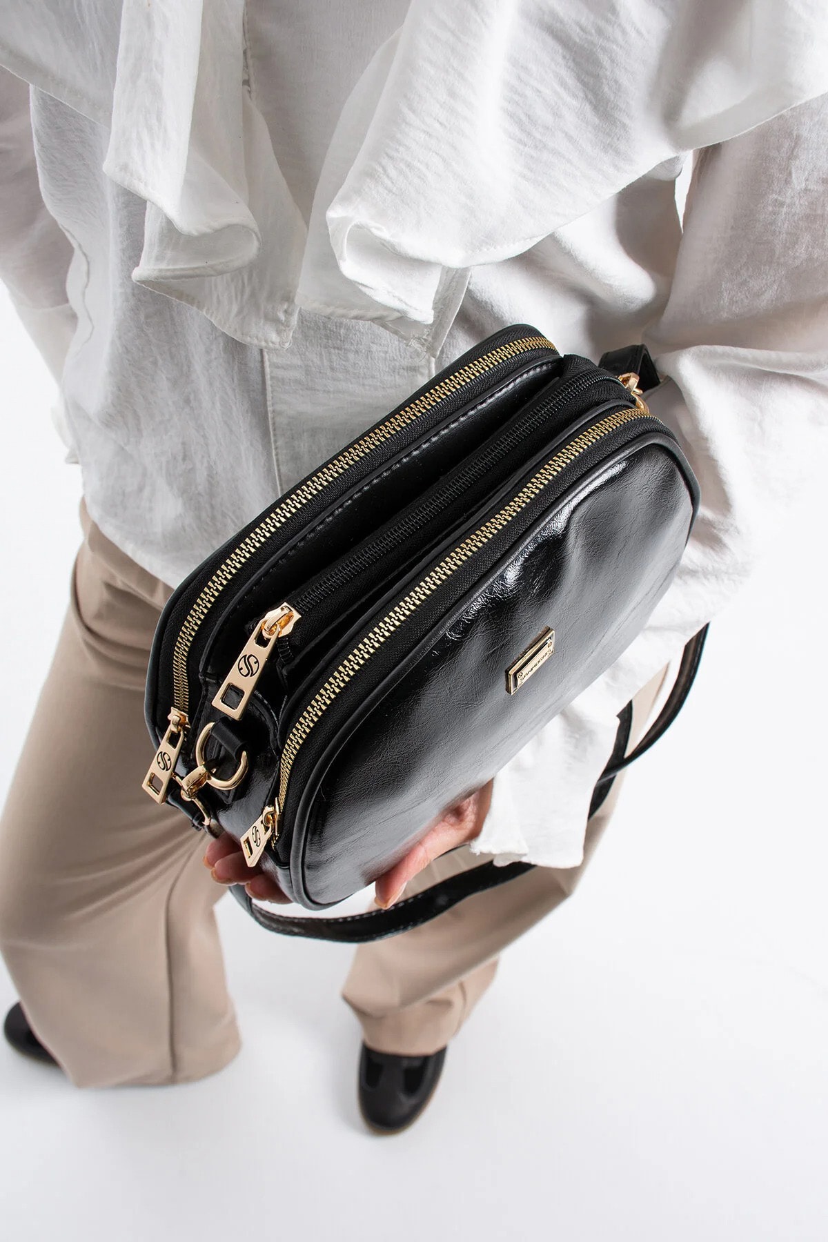 Suni Deri 4 Bölmeli Çapraz Askılı Çapraz ve Omuz Çanta