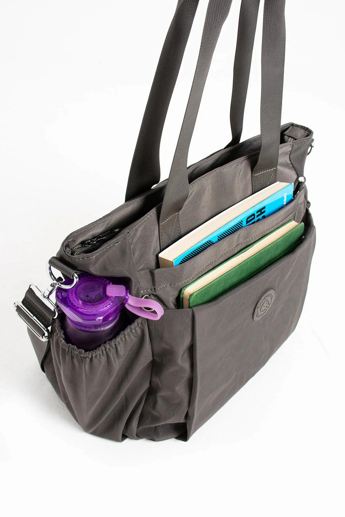 Büyük Boy 4 Bölmeli Suya Dayanıklı Çapraz ve Omuz Askılı Çanta - Koyu Gri