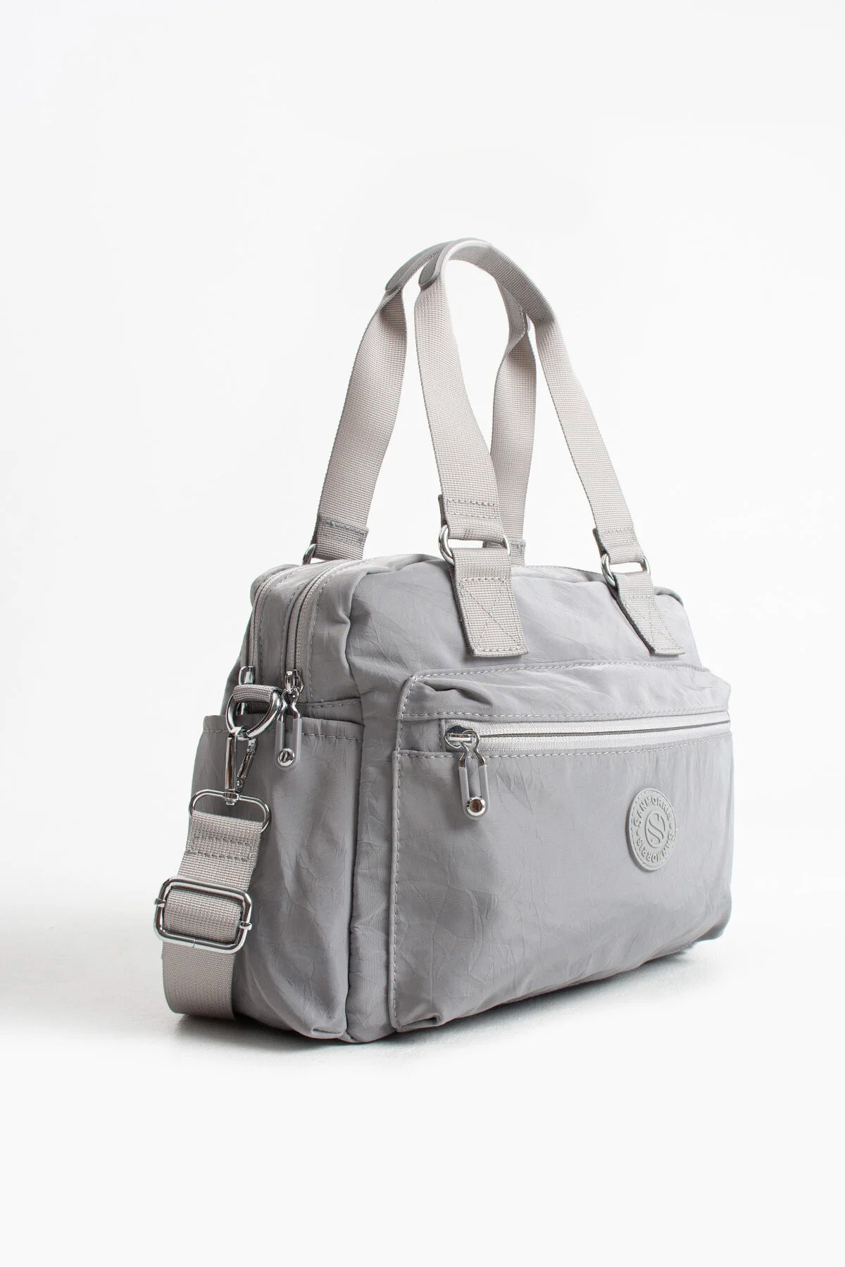 Paraşüt Kumaş 4 Bölmeli Çapraz Askılı El ve Omuz Çantası - Açık Gri