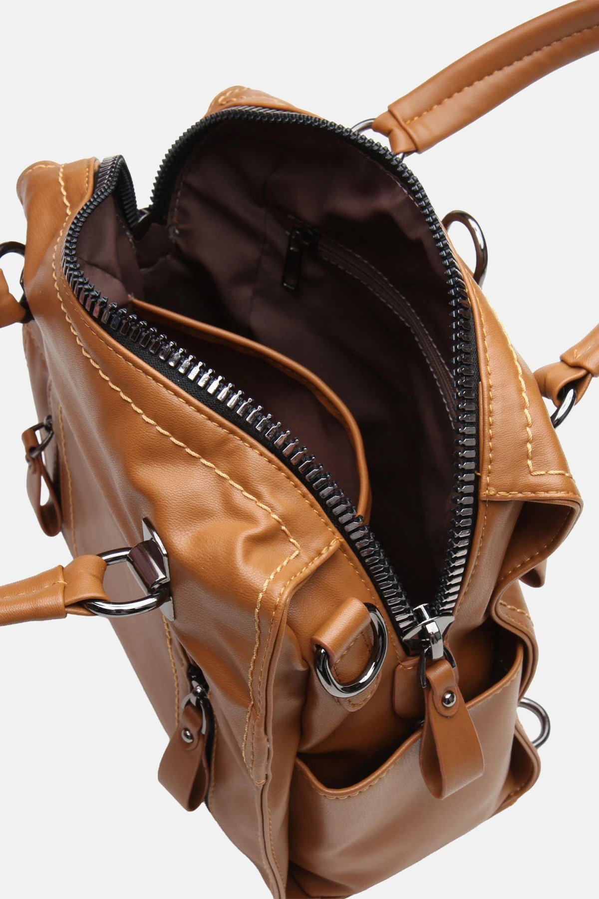 Suni Deri Wendin Kadın El Omuz ve Sırt Çantası - Taba