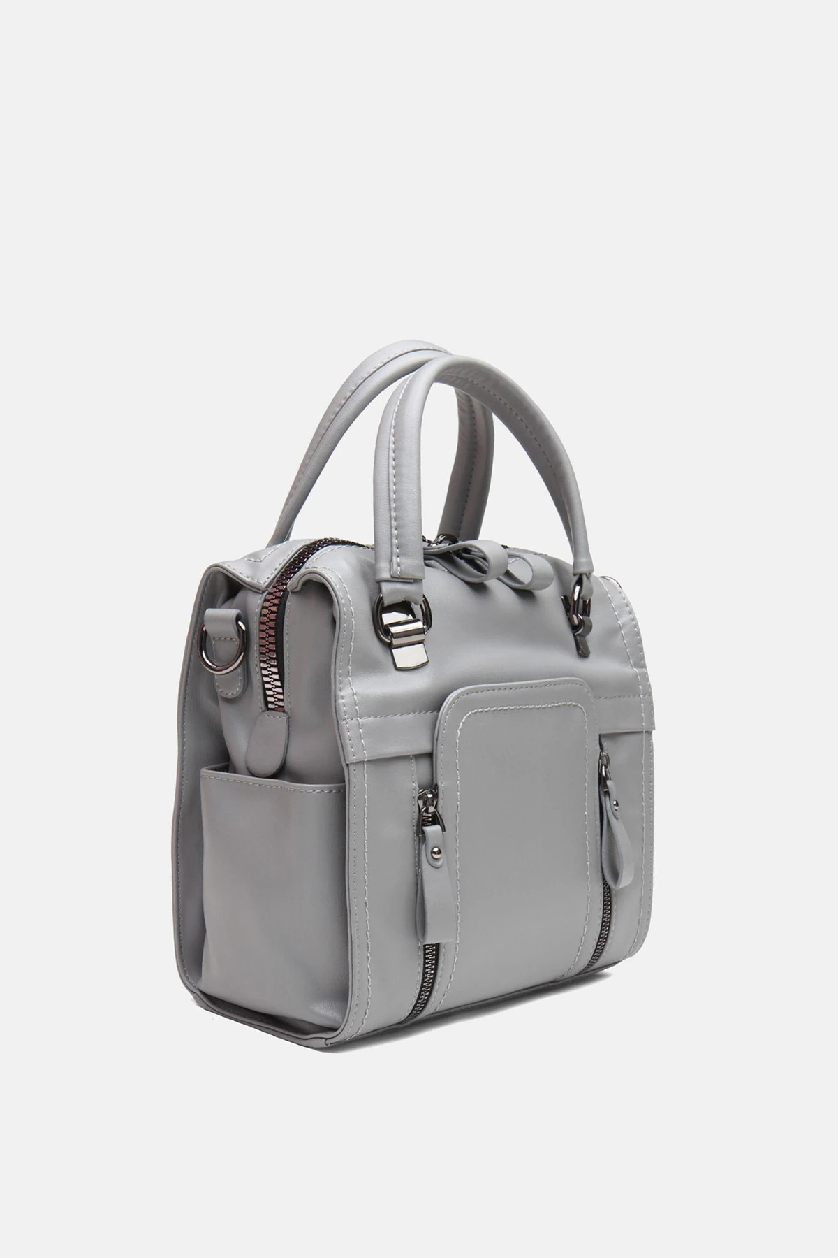 Suni Deri Wendin Kadın El Omuz ve Sırt Çantası - Gri