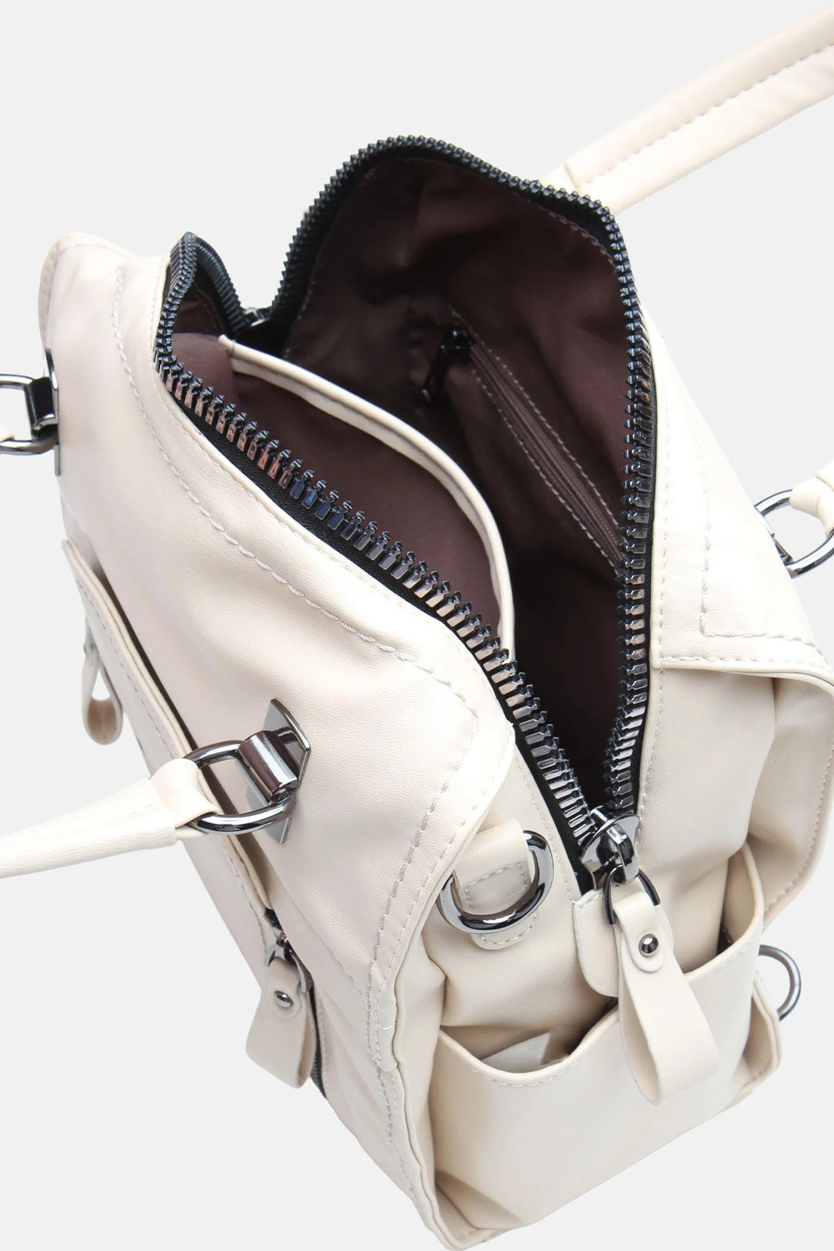 Suni Deri Wendin Kadın El Omuz ve Sırt Çantası - Krem