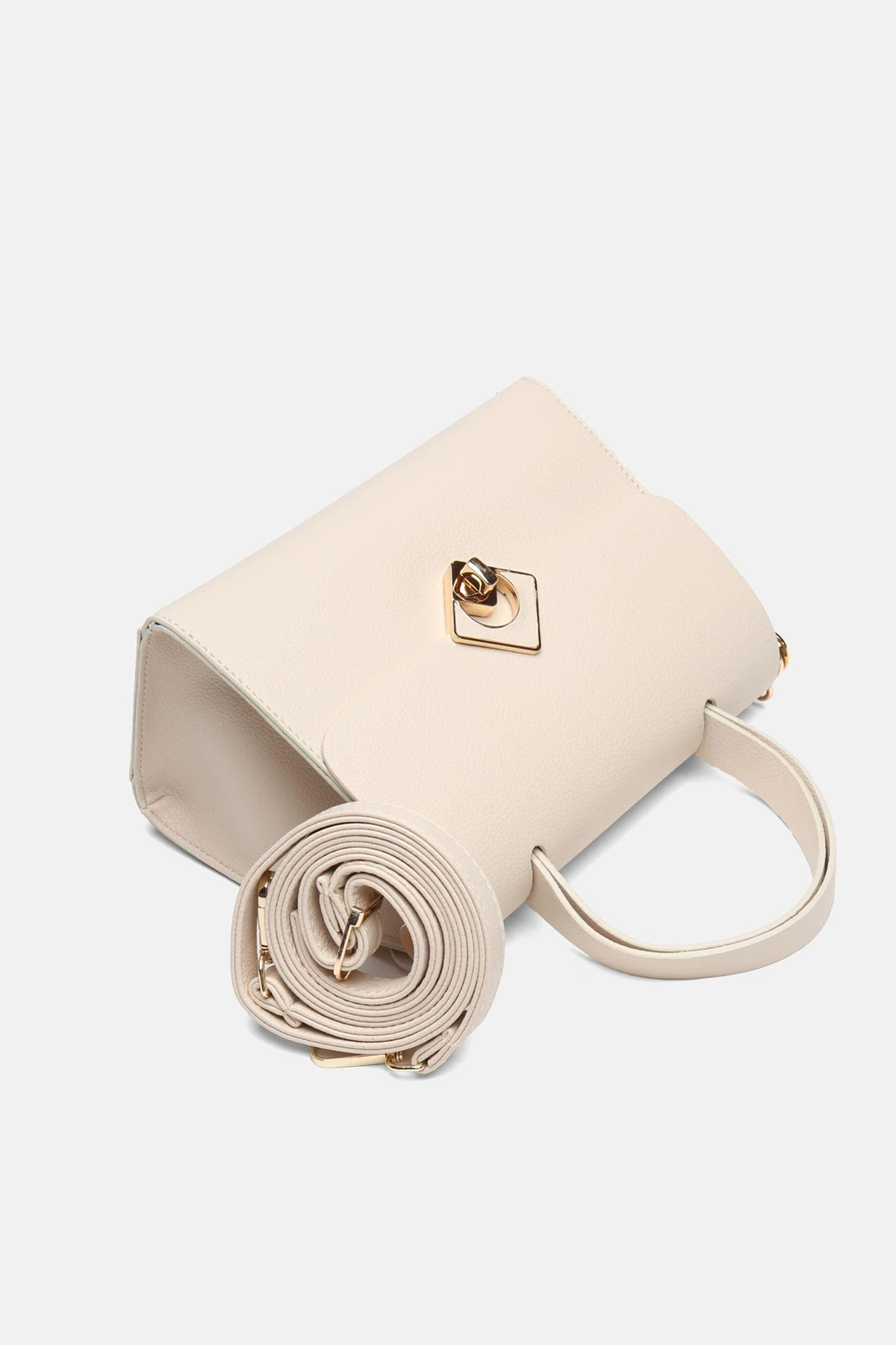 ​Ayarlanabilir Askılı Vamir Kadın El ve Omuz Çantası - Krem