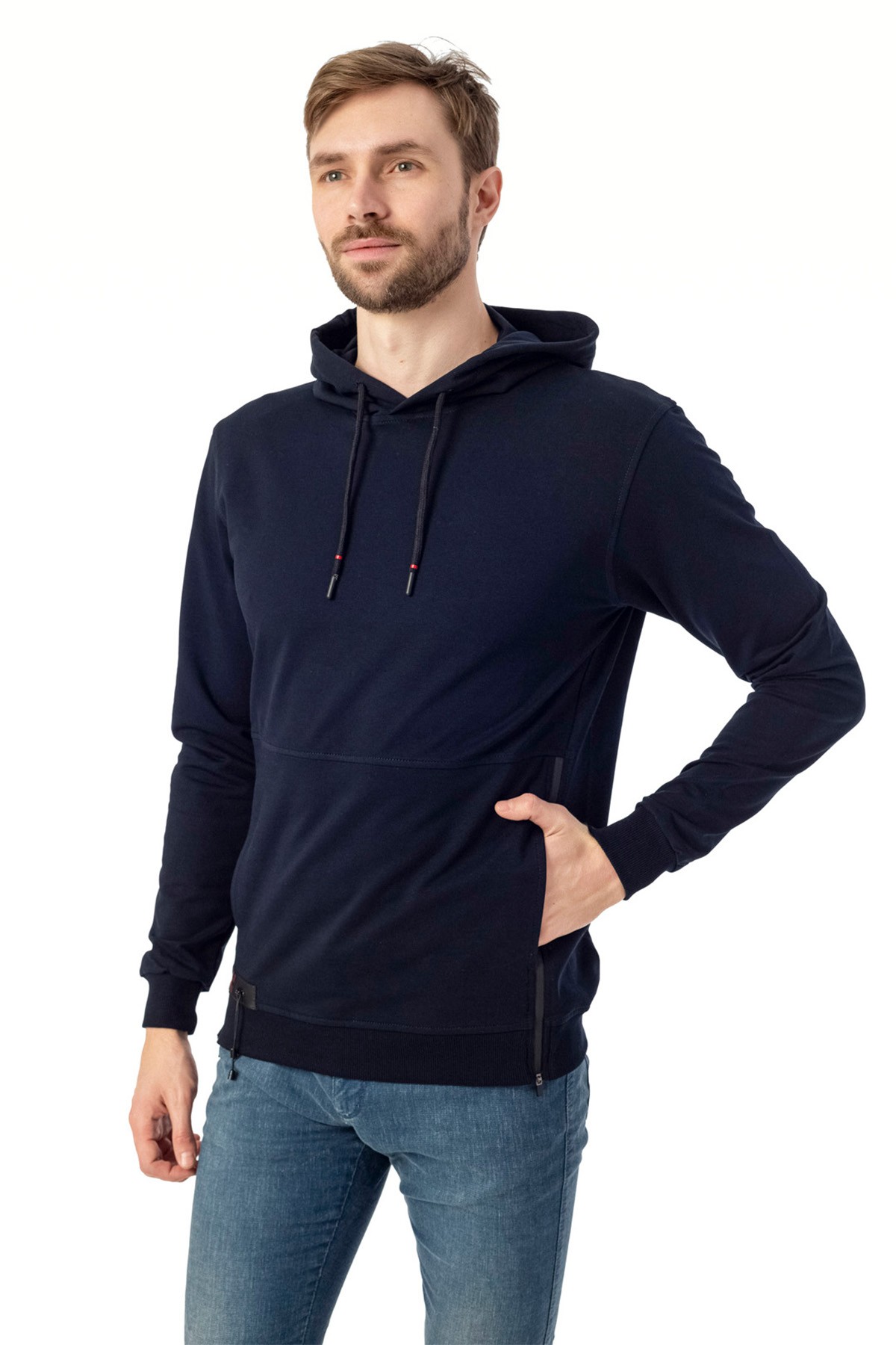 Erkek Sweatshirt Kangru Cep Detaylı & Pamuklu - темно-синий