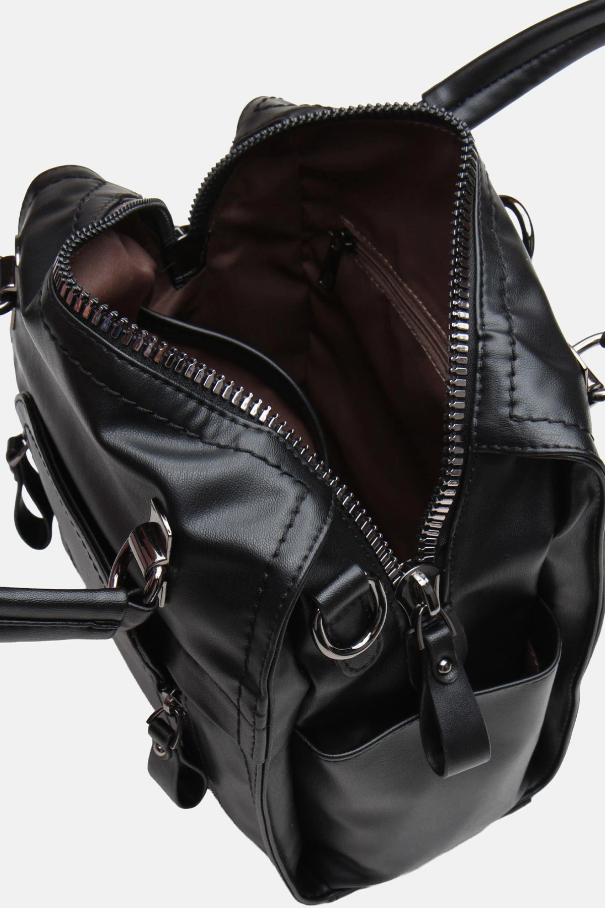 Suni Deri Wendin Kadın El Omuz ve Sırt Çantası - Siyah