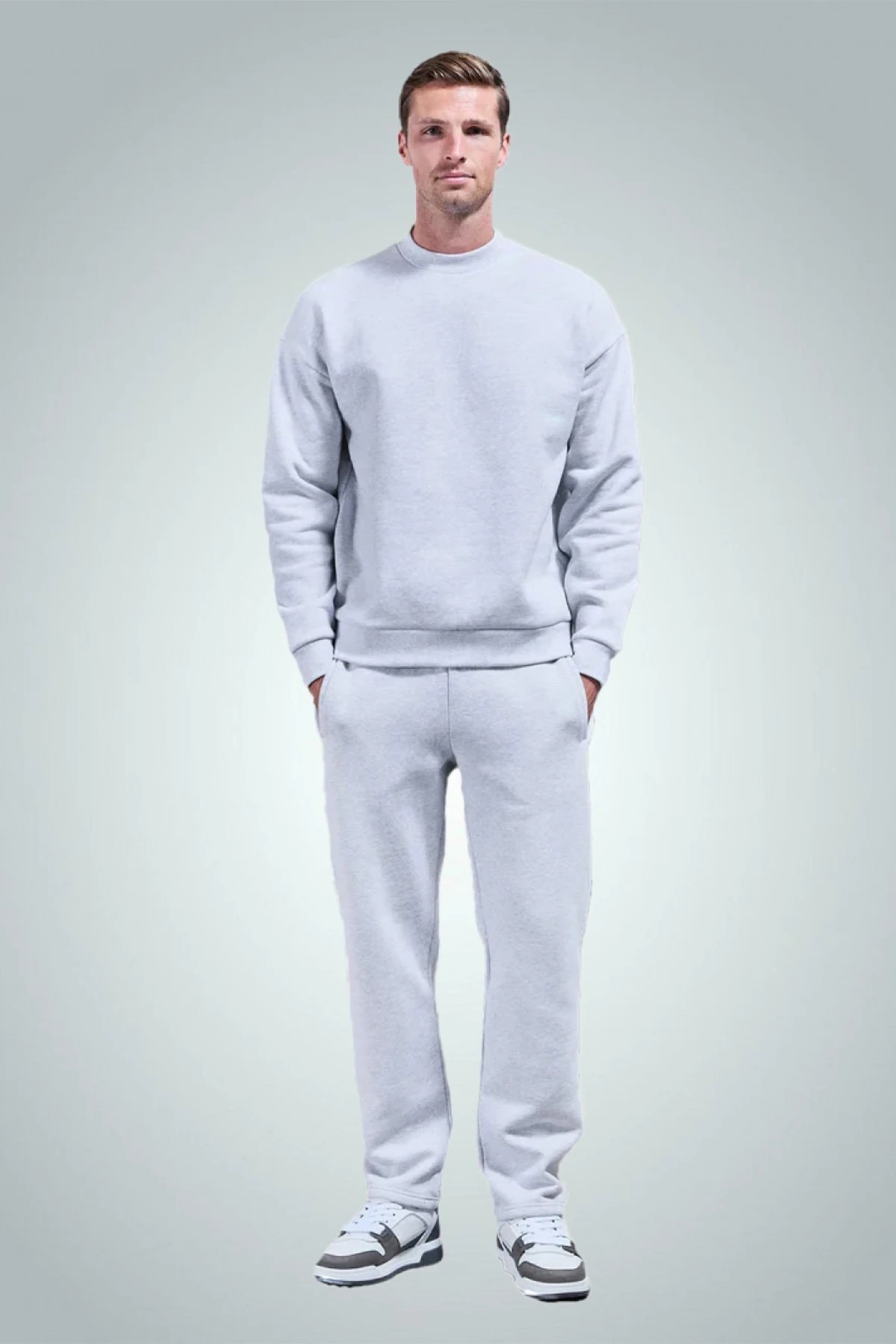 Erkek Bisiklet Yaka Düz Sweatshirt - Белый