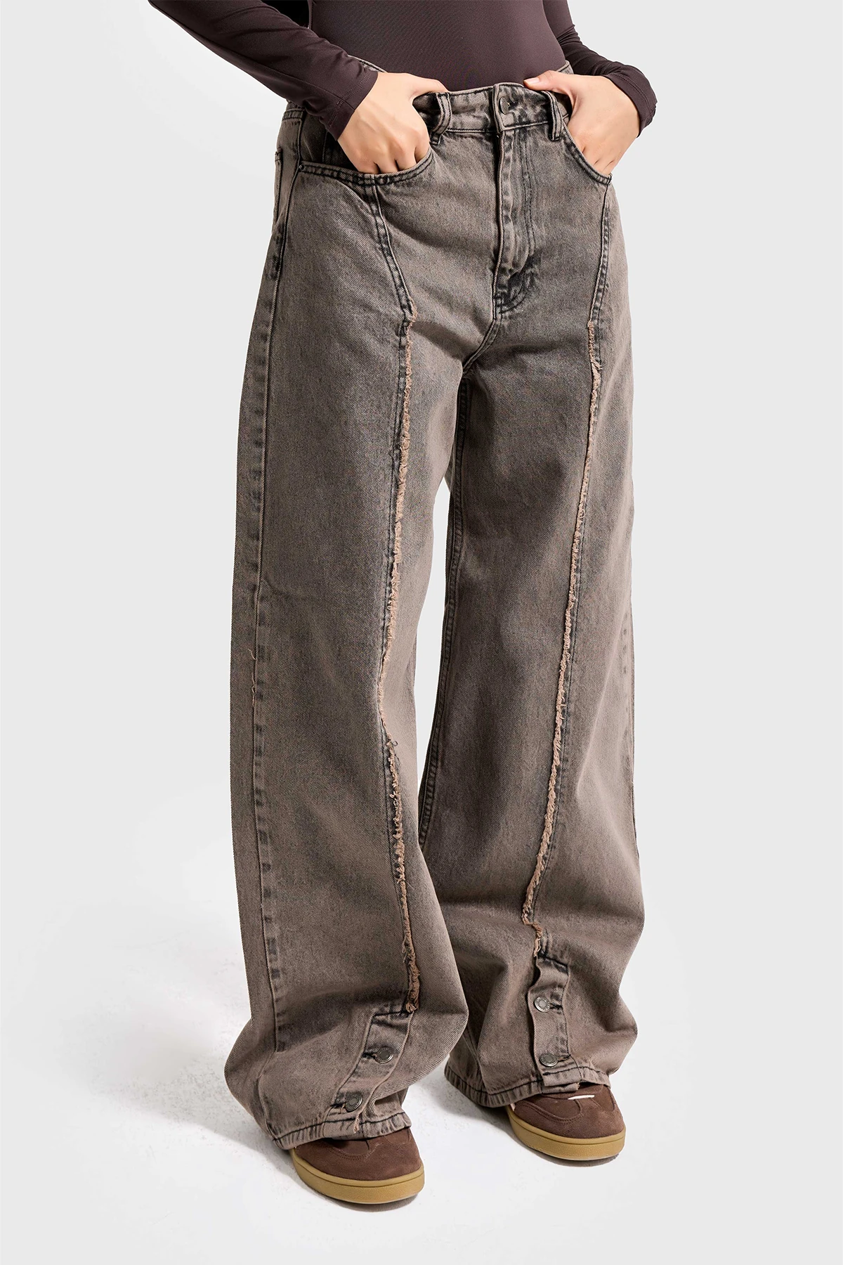 Koyu Kahve Baggy Kadın Kot Pantolon