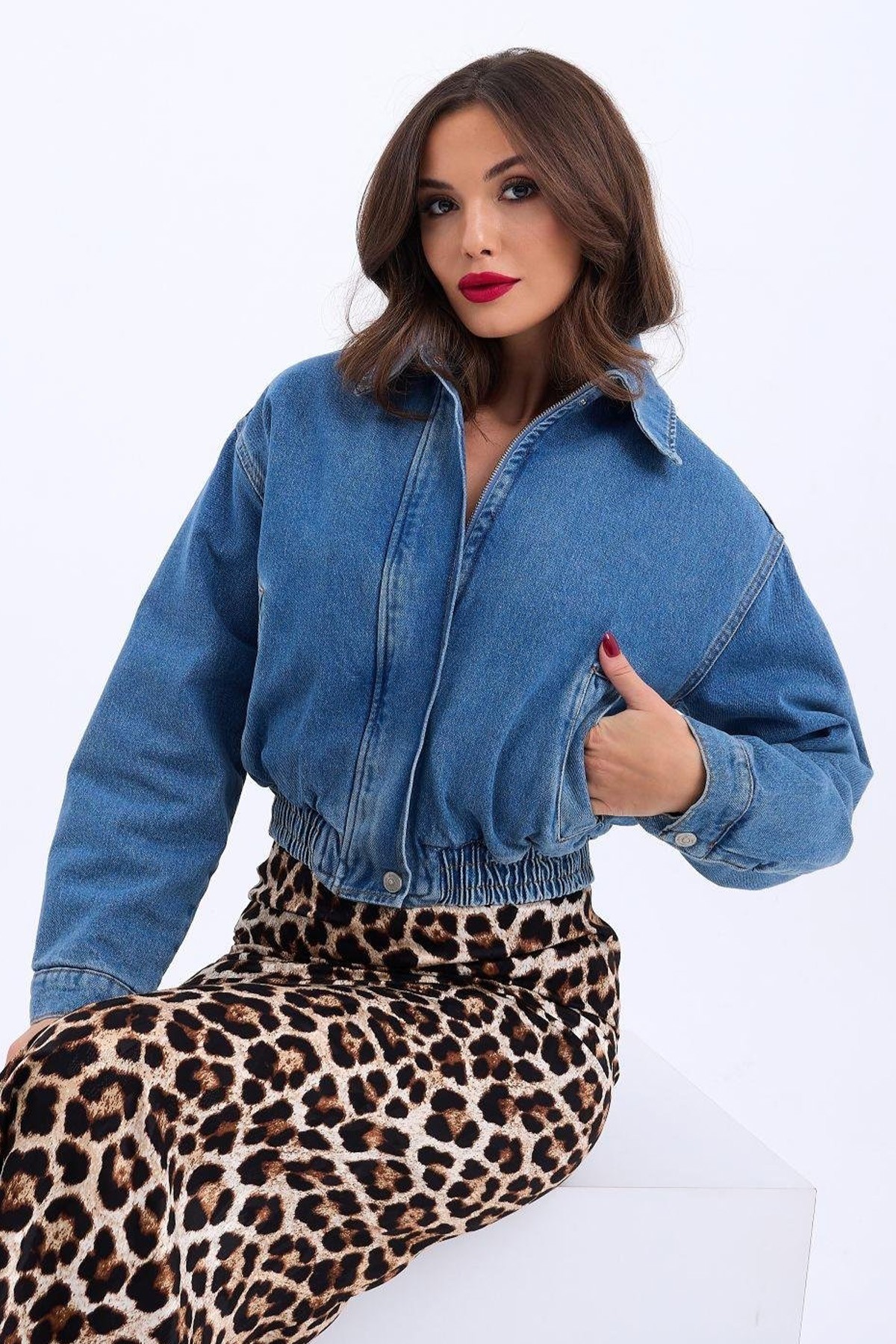 Belden Lastikli Pamuklu Denim Kumaş Kot Ceket