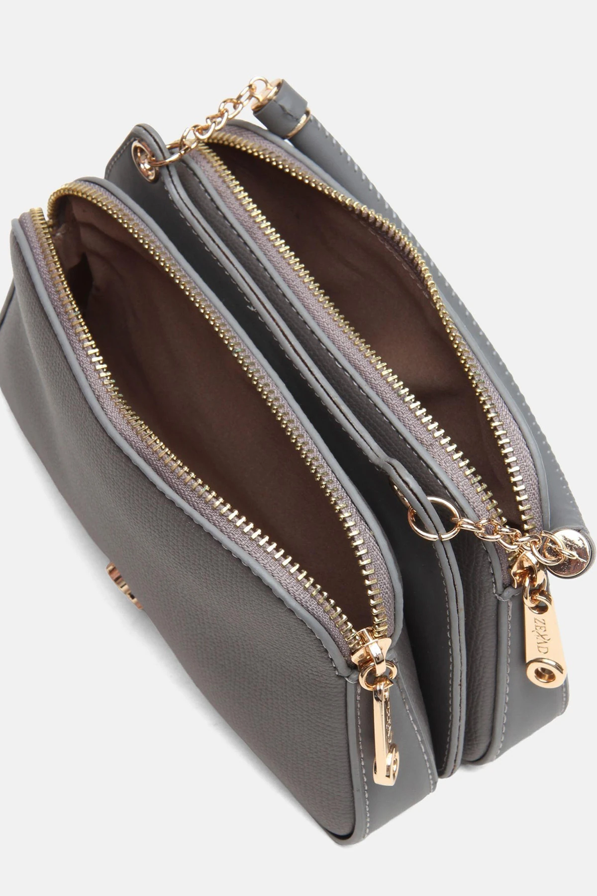 Zincir Detaylı Vegan Deri Fiamma İkiz Çanta - Gri