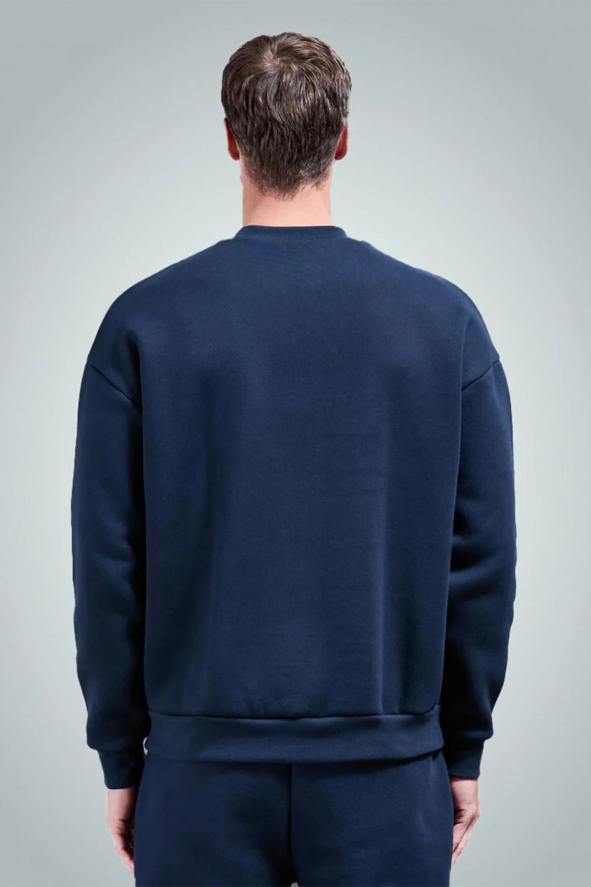 Erkek Bisiklet Yaka Düz Sweatshirt - темно-синий