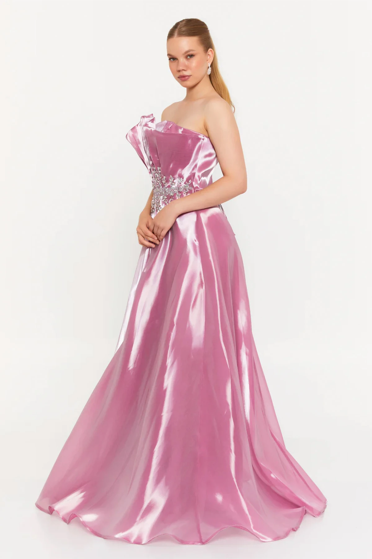 Straplez Uzun Tül A Kesim Abiye Balo Elbisesi - Menekşe