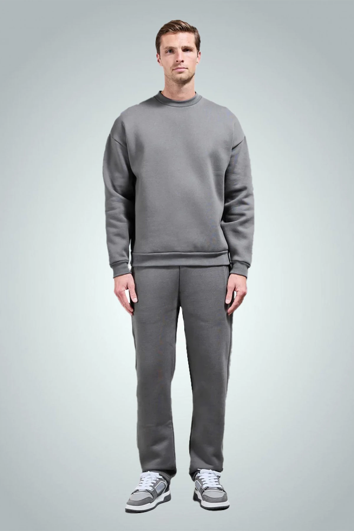 Erkek Bisiklet Yaka Düz Sweatshirt - Серый