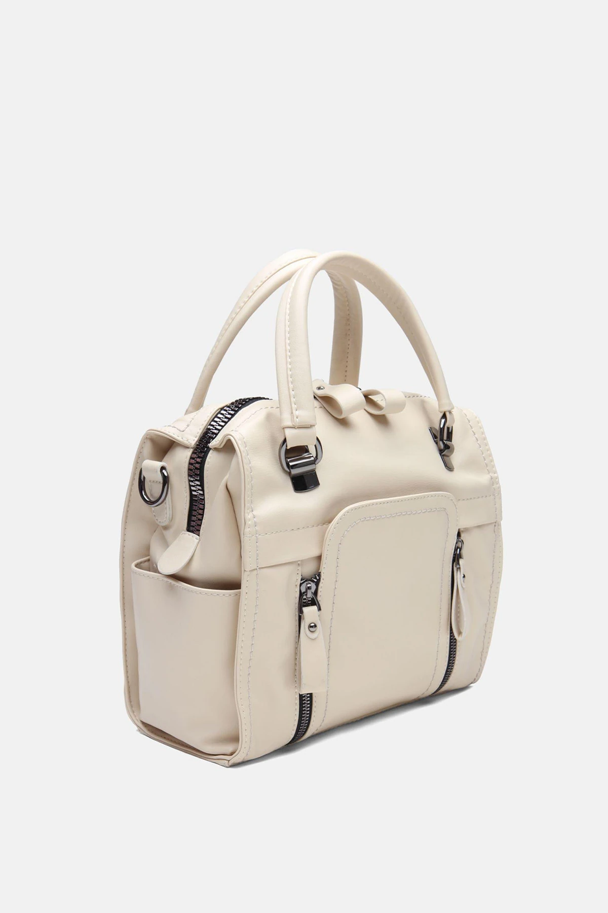 Suni Deri Wendin Kadın El Omuz ve Sırt Çantası - Krem