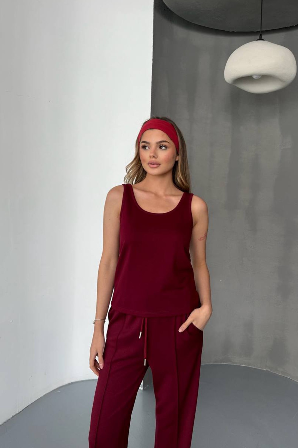Oysho Kumaş Çimalı Atlet Pantolon İkili Eşofman Takım - Bordo