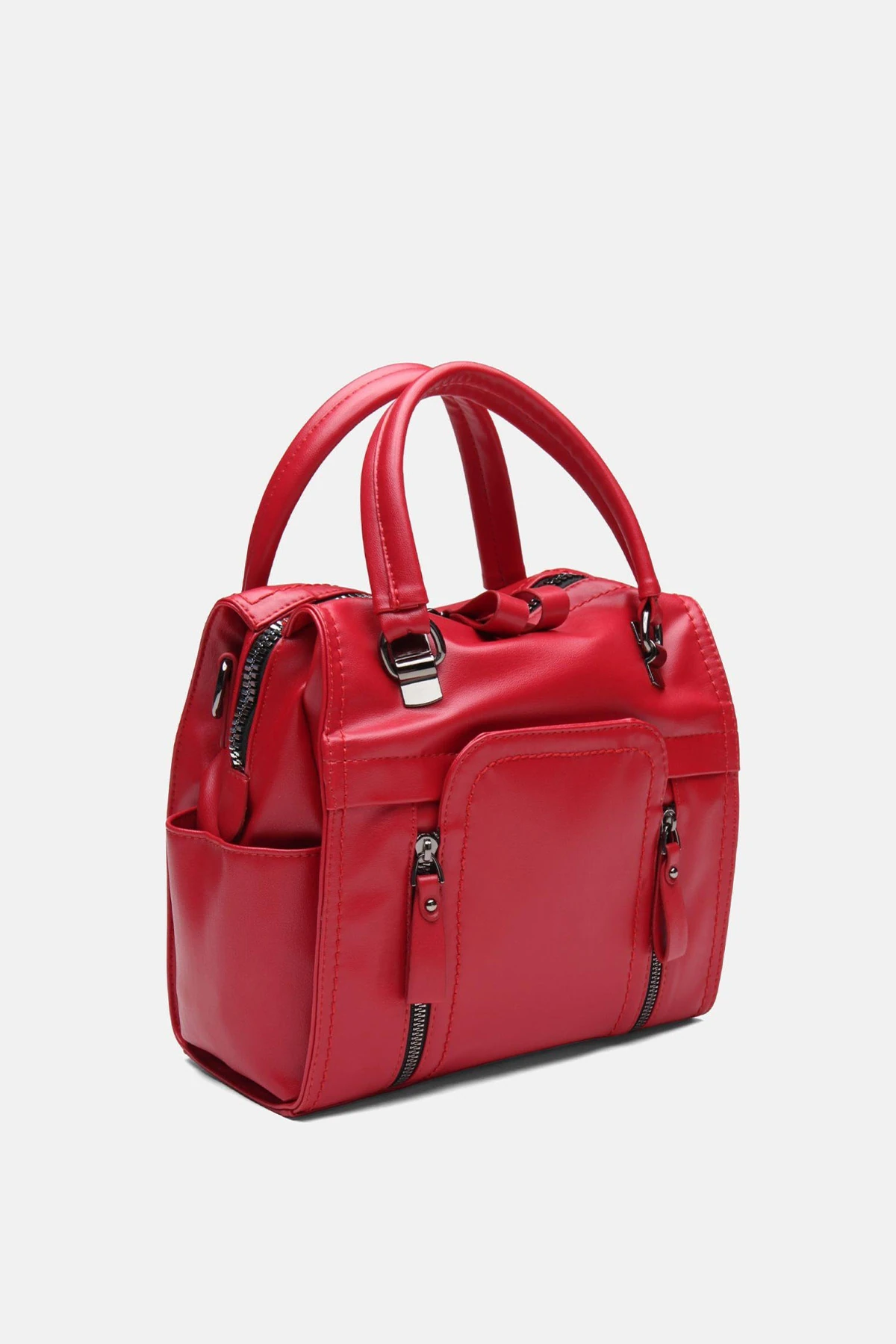 Suni Deri Wendin Kadın El Omuz ve Sırt Çantası - Kırmızı