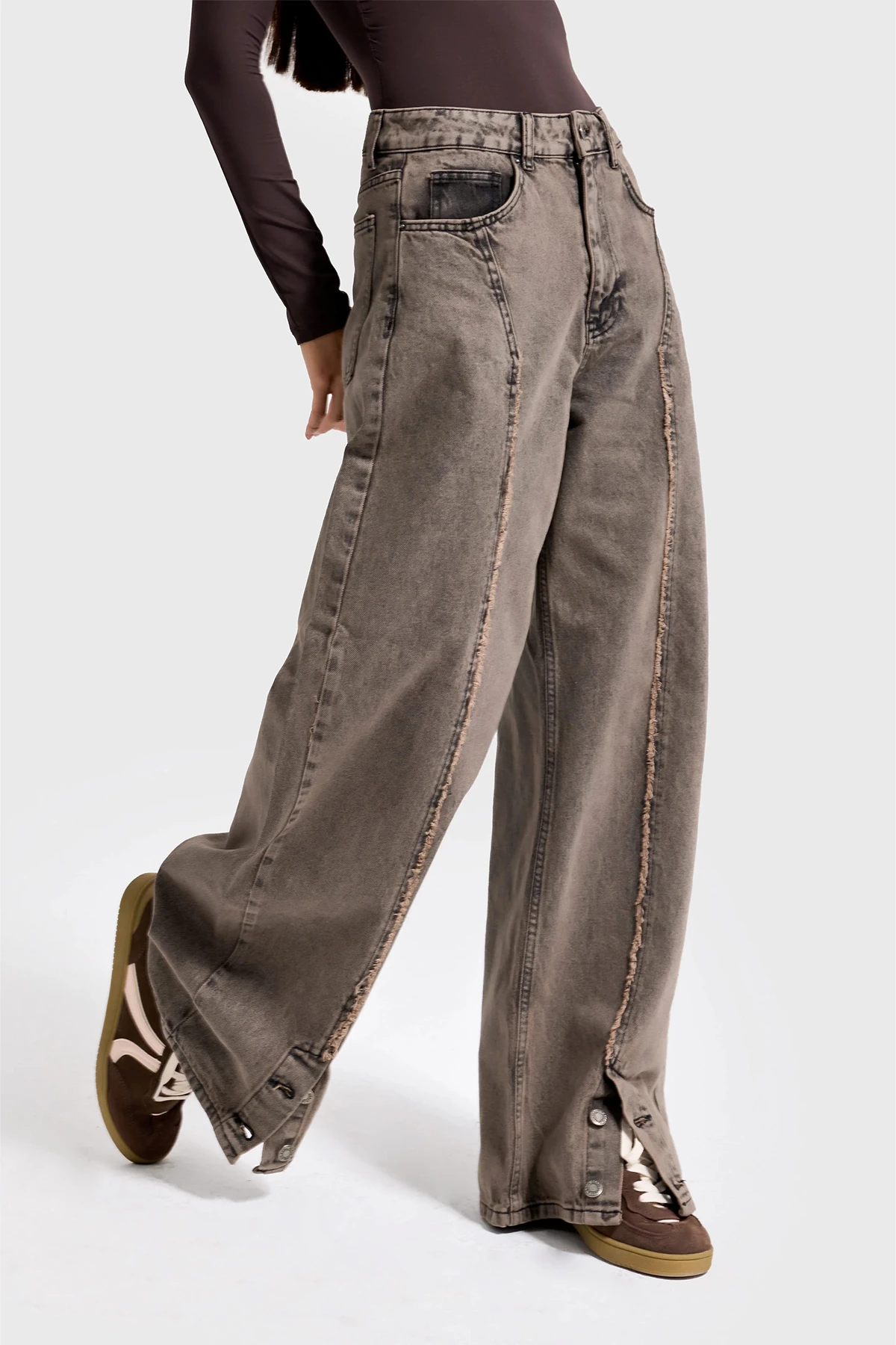 Koyu Kahve Baggy Kadın Kot Pantolon