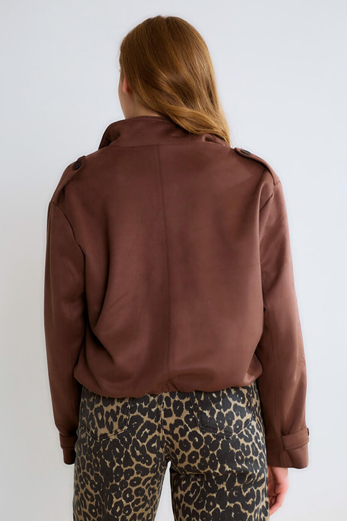 Premium Gabardin Düğmeli Astarlı Kadın Crop Mont