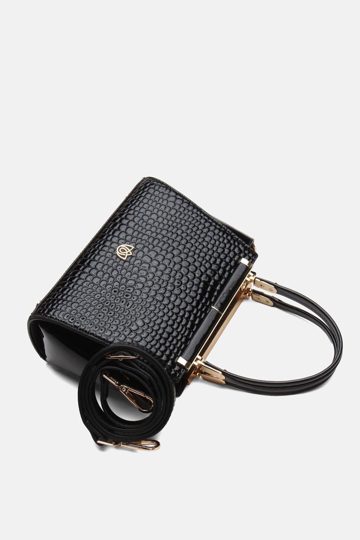 Timsah Desen Rubrisa Kadın El ve Omuz Çantası - Siyah