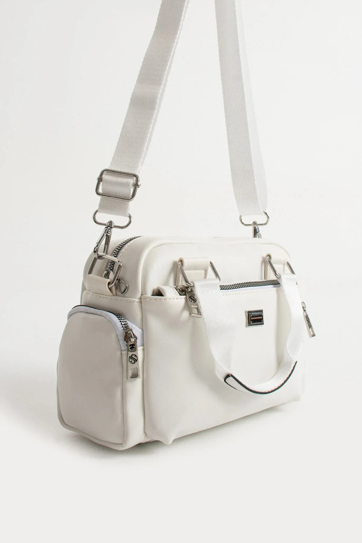 Çok Gözlü Ayarlanabilir Çapraz Askılı Kadın El ve Omuz Çantası - Beyaz