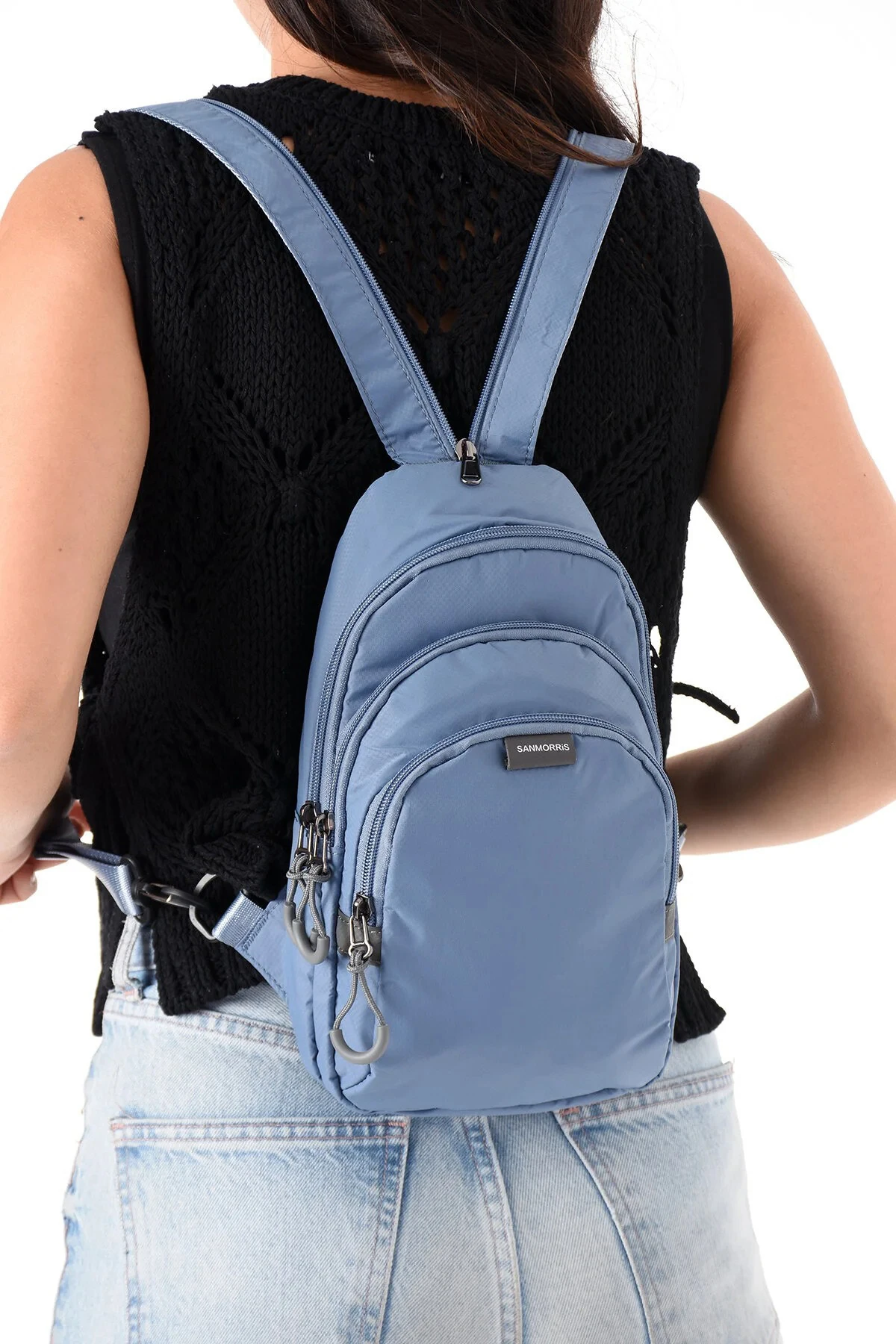 Suya Dayanıklı 3 Bölmeli Unisex Çapraz ve Sırt Çantası - Mavi