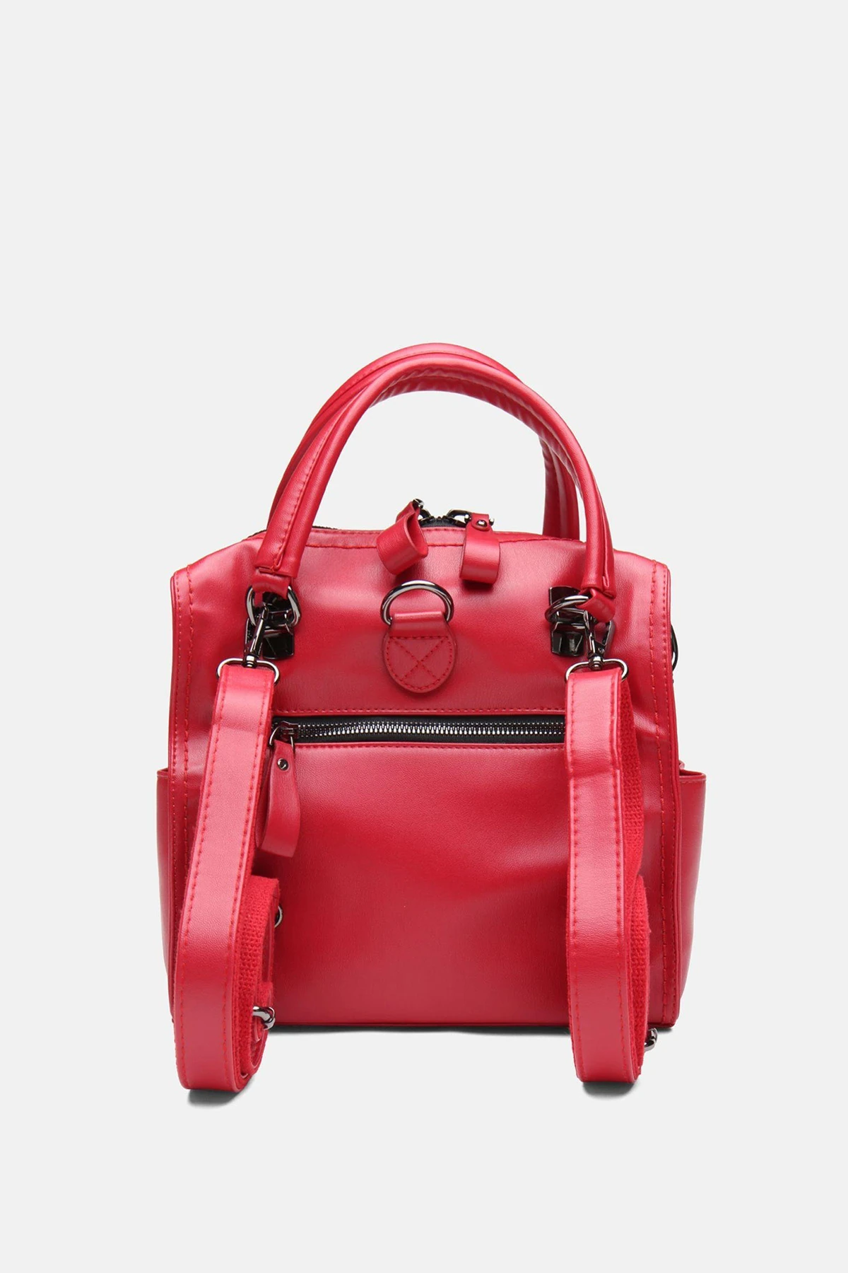 Suni Deri Wendin Kadın El Omuz ve Sırt Çantası - Kırmızı