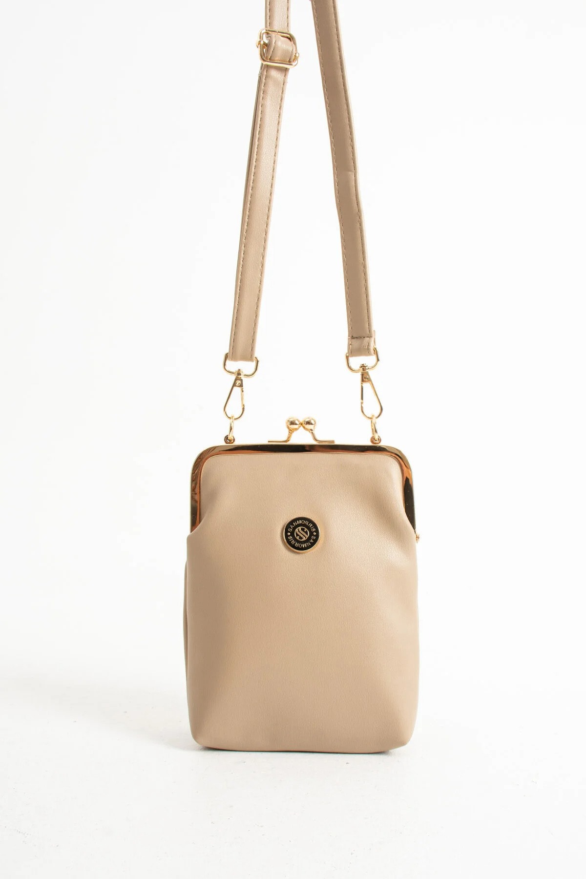 Gold Aksesuarlı Çapraz Askılı Suni Deri Omuz ve Çapraz Çanta