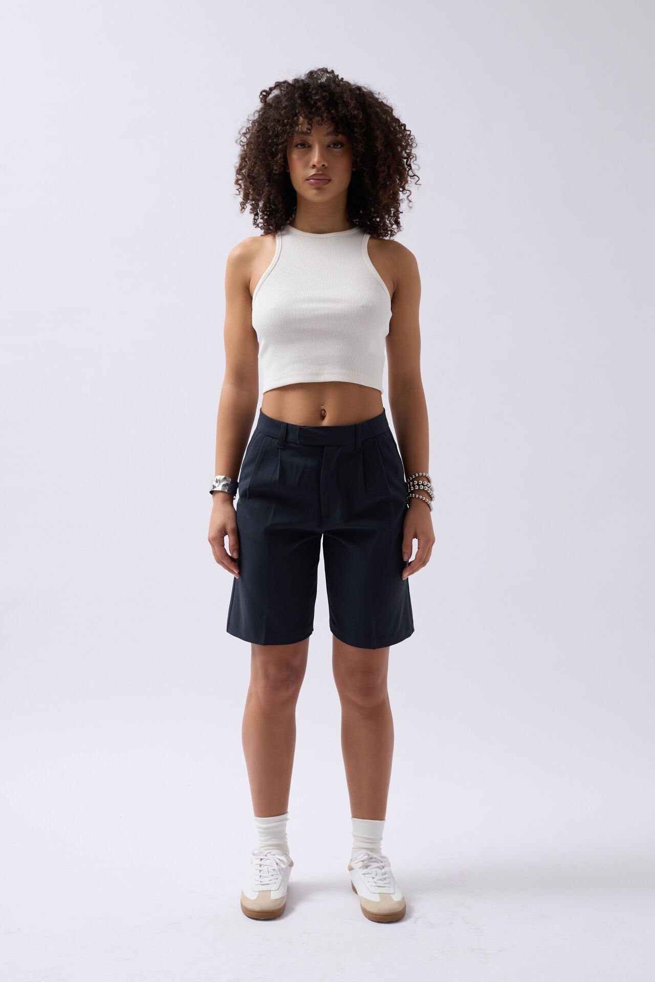 Halter Yaka Pamuklu Esnek Kumaş Crop Bluz - Белый