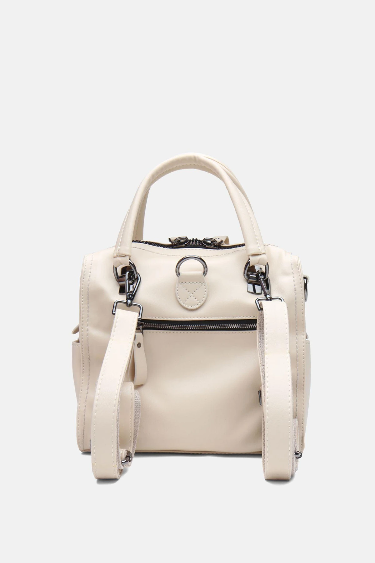 Suni Deri Wendin Kadın El Omuz ve Sırt Çantası - Krem