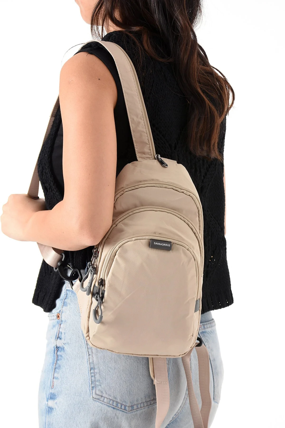 Suya Dayanıklı 3 Bölmeli Unisex Çapraz ve Sırt Çantası - Krem