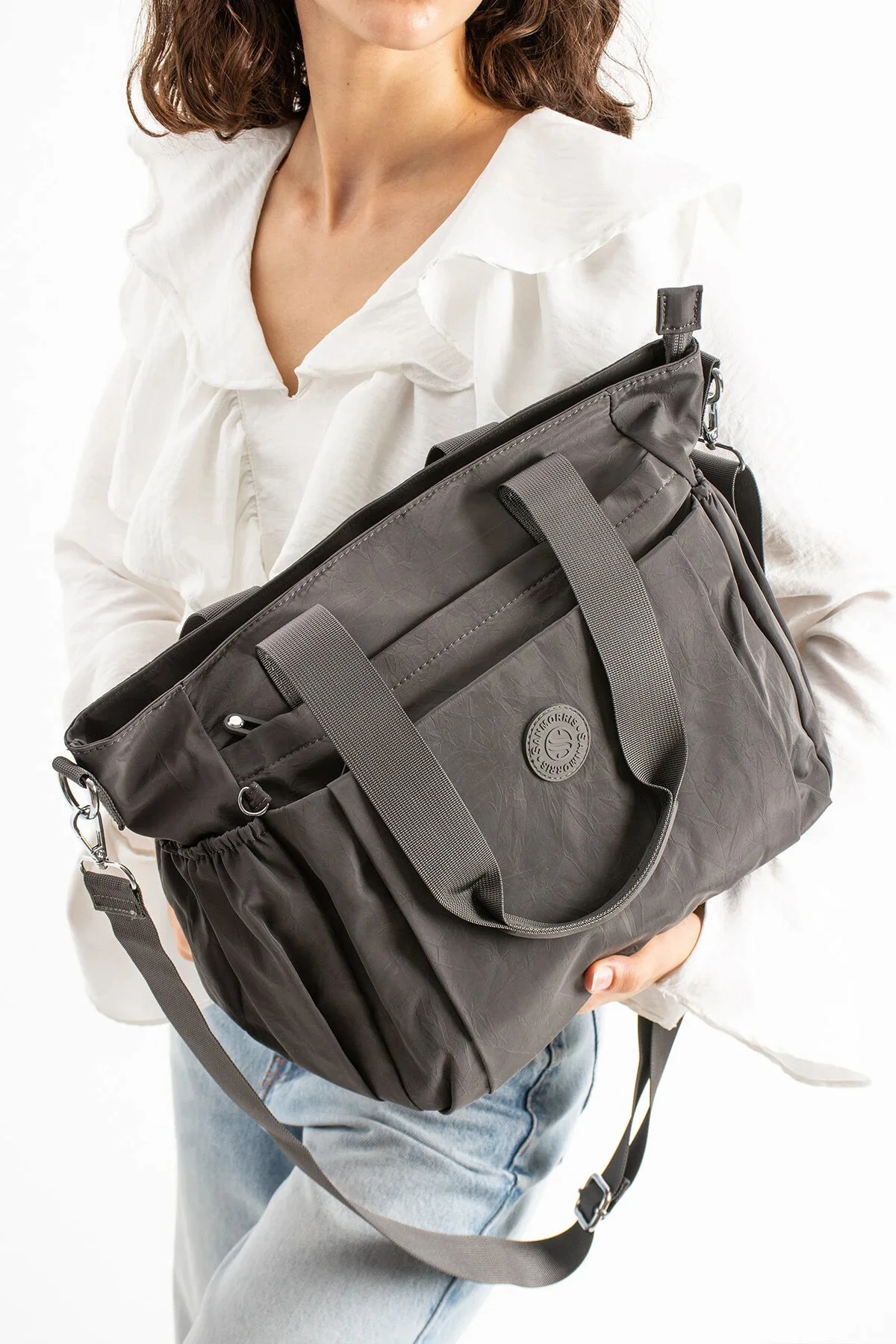 Büyük Boy 4 Bölmeli Suya Dayanıklı Çapraz ve Omuz Askılı Çanta - Koyu Gri