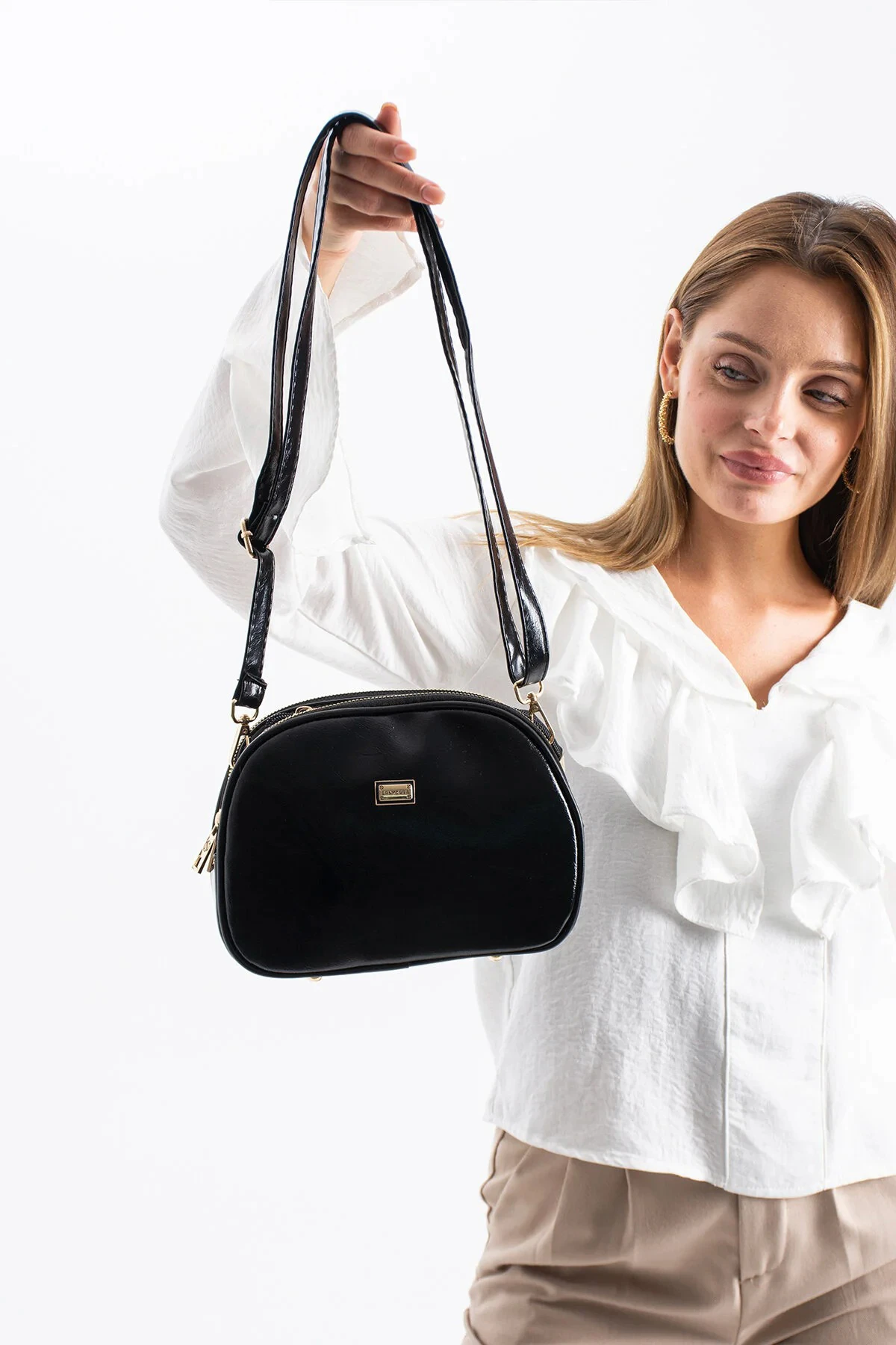 Suni Deri 4 Bölmeli Çapraz Askılı Çapraz ve Omuz Çanta - Bordo