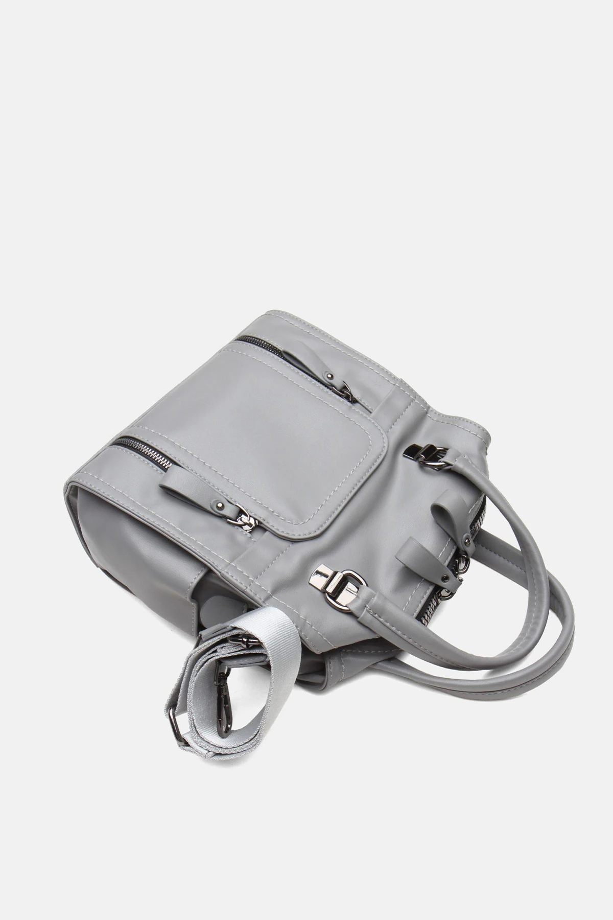 Suni Deri Wendin Kadın El Omuz ve Sırt Çantası - Gri