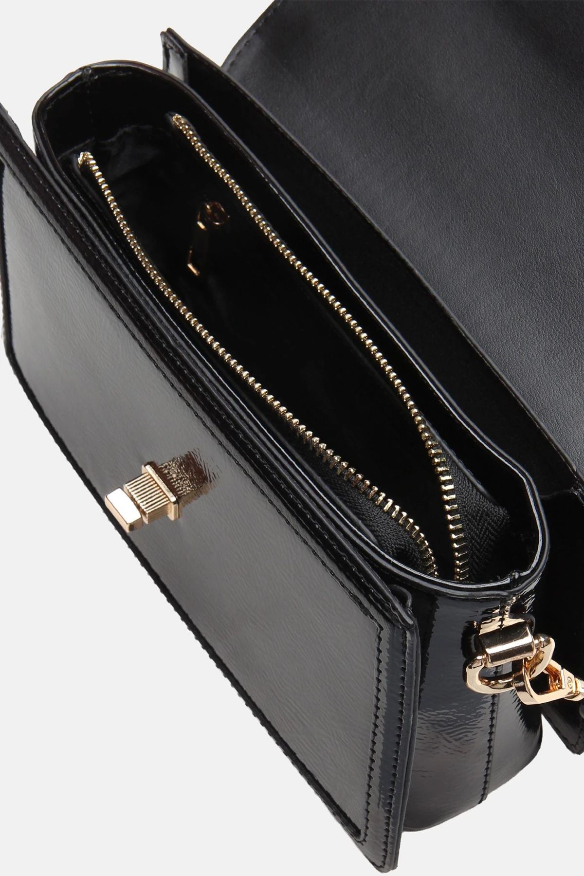 Zincir Detaylı Zoya Kadın Omuz Çantası - Siyah Rugan