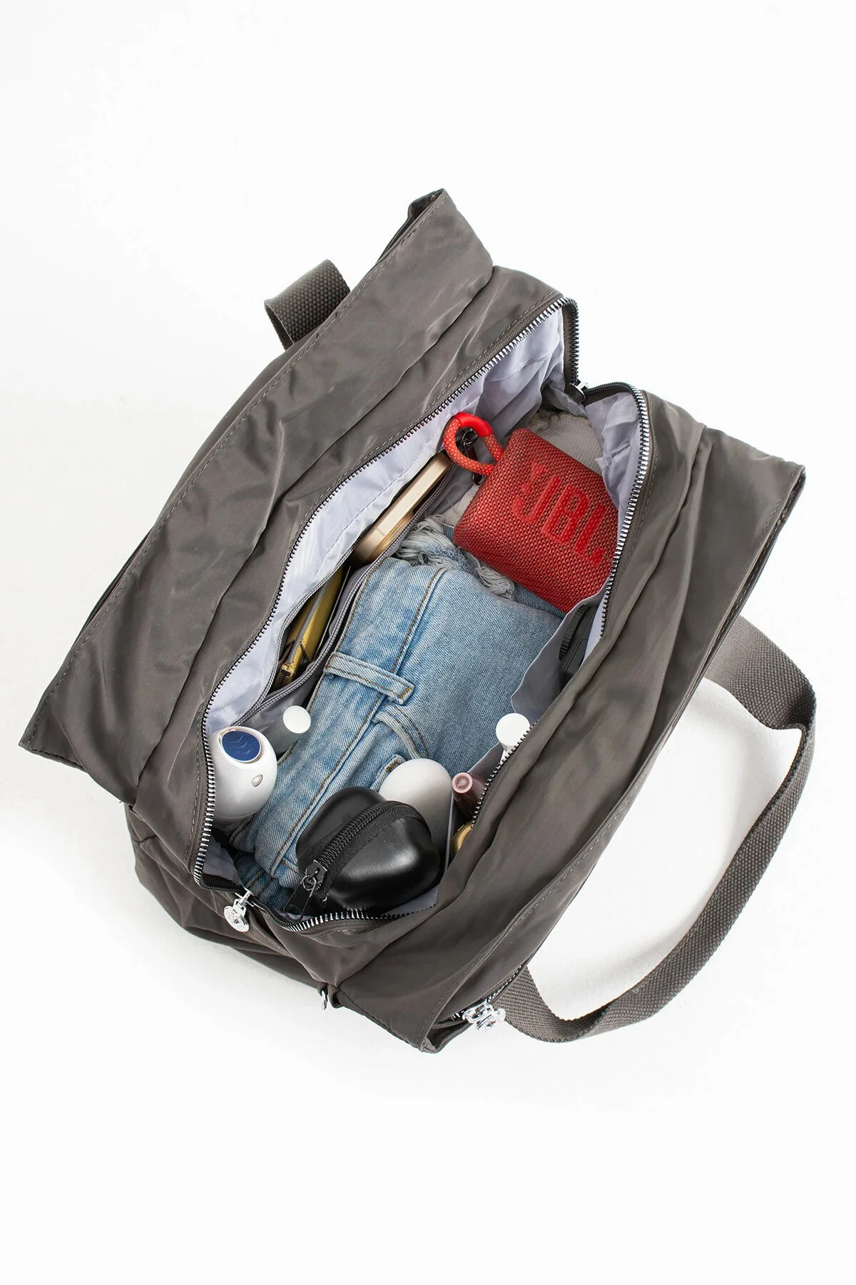 5 Gözlü Büyük Boy Suya Dayanıklı Saten Kumaş Omuz Çantası