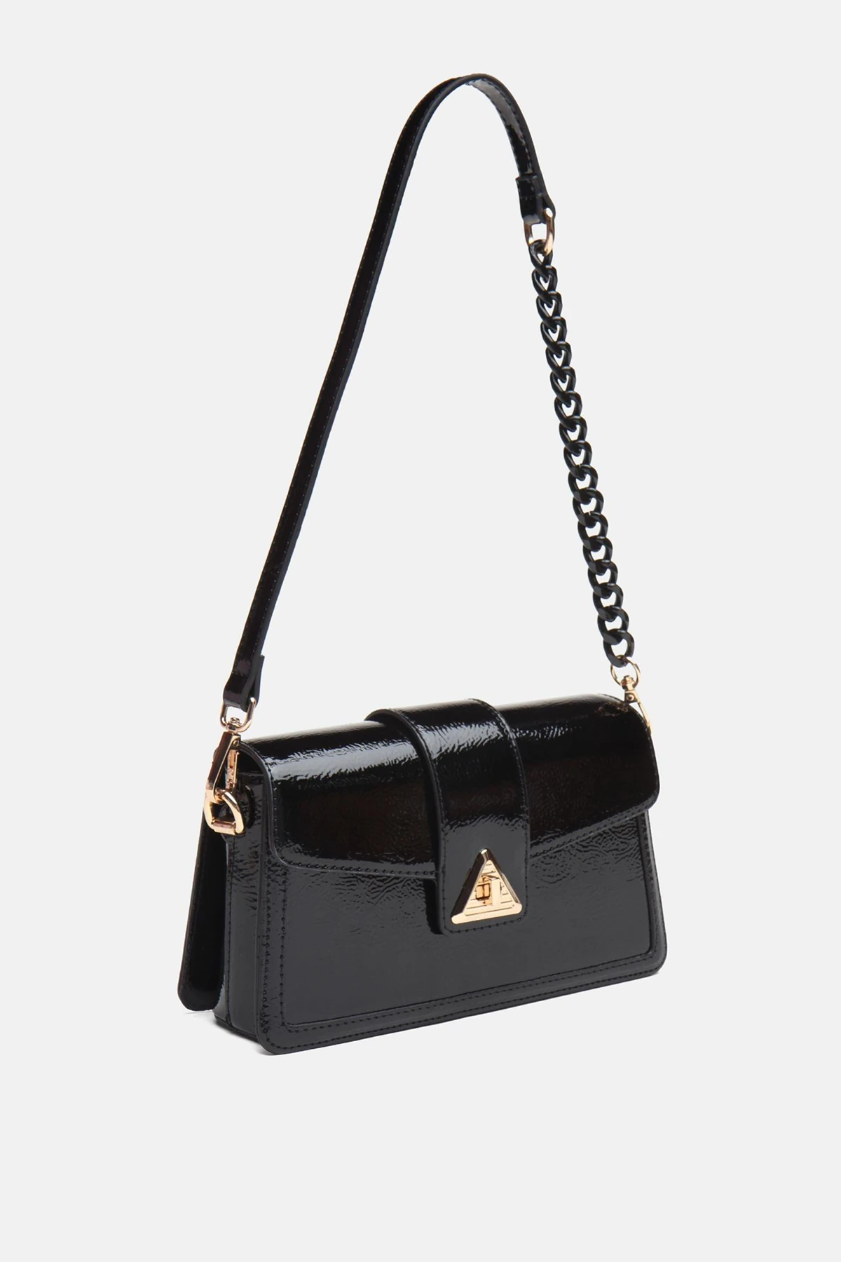 Zincir Detaylı Zoya Kadın Omuz Çantası - Siyah Rugan