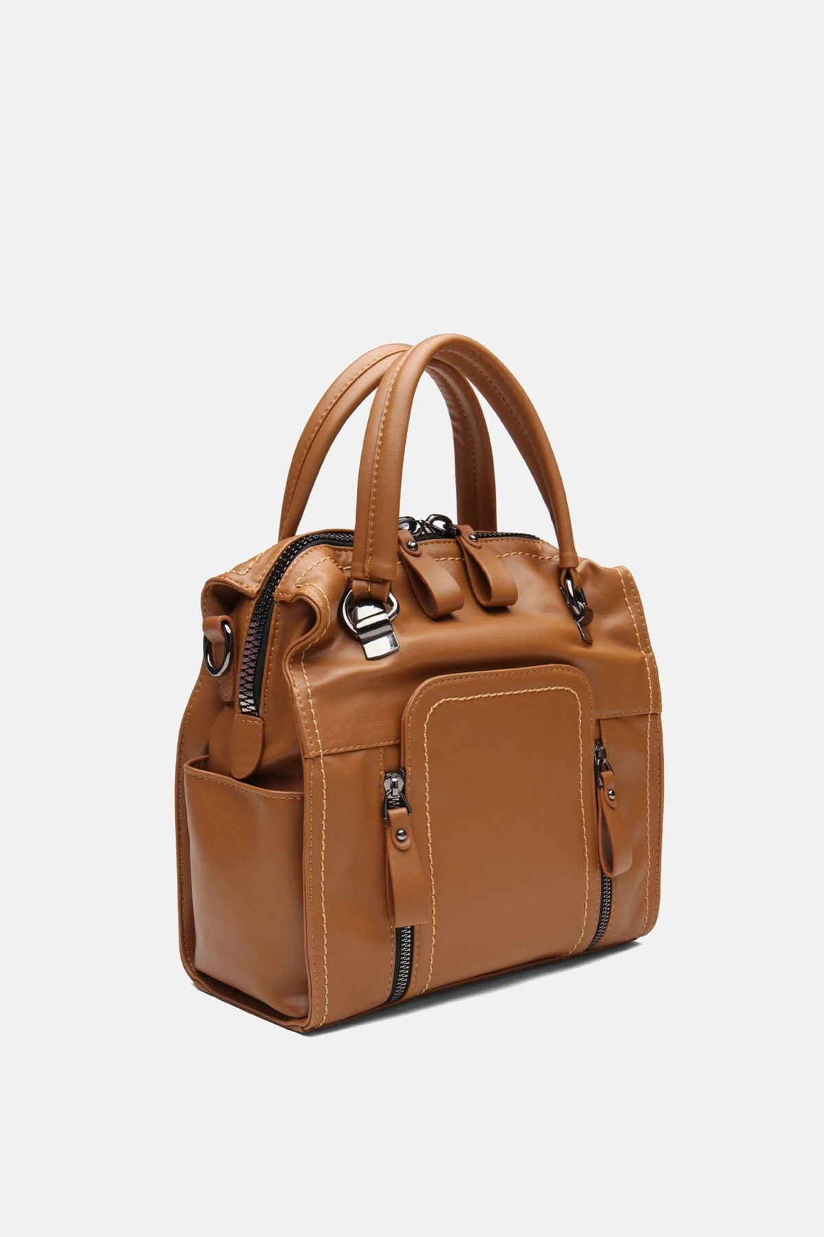 Suni Deri Wendin Kadın El Omuz ve Sırt Çantası - Taba