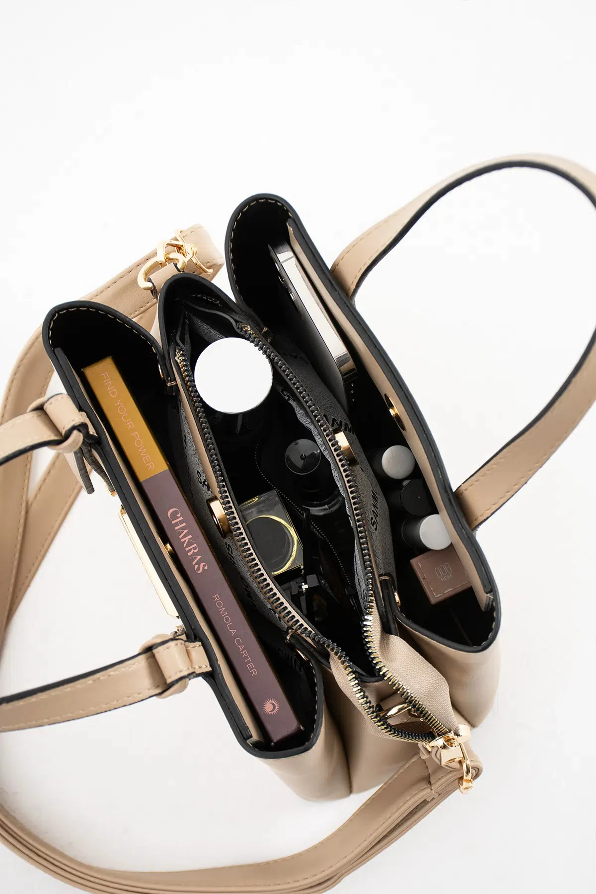 4 Bölmeli Gold Aksesuarlı Şık Kadın Omuz ve El Çantası