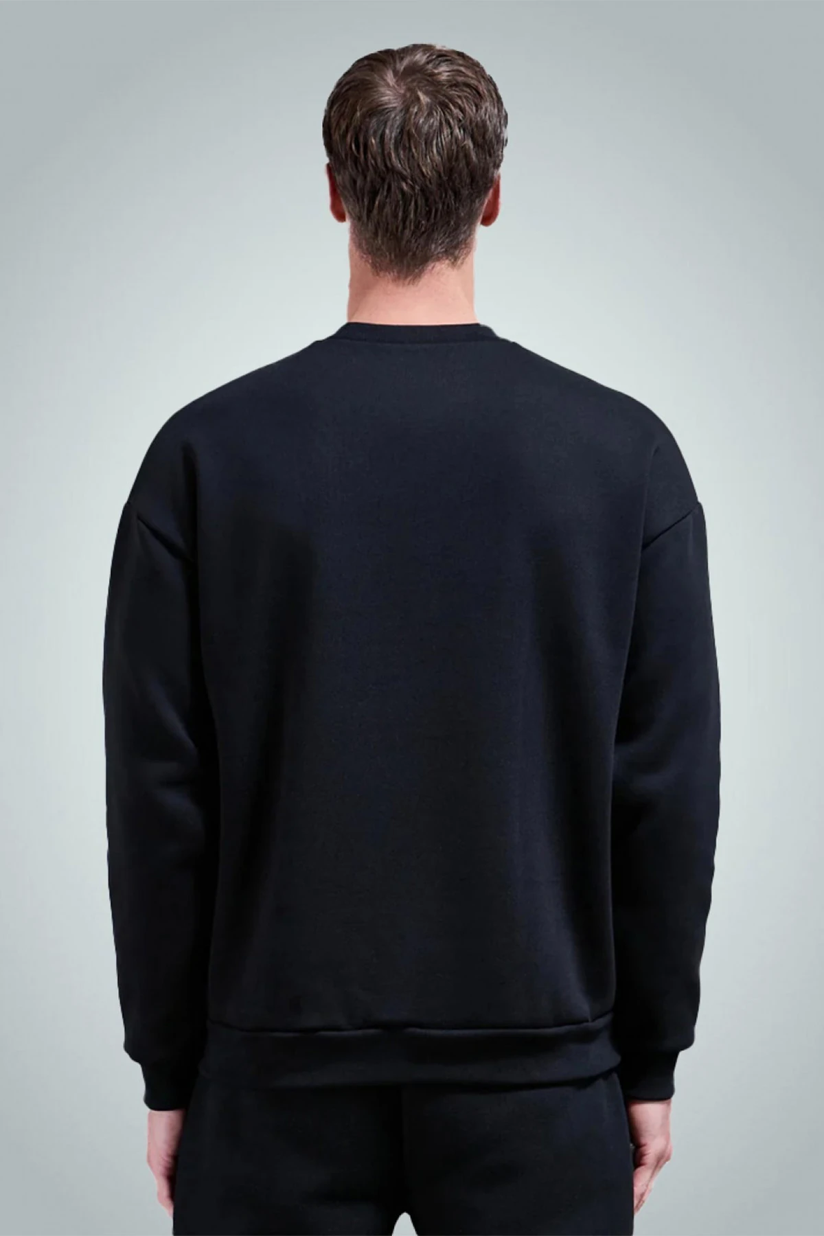 Erkek Bisiklet Yaka Düz Sweatshirt - Черный